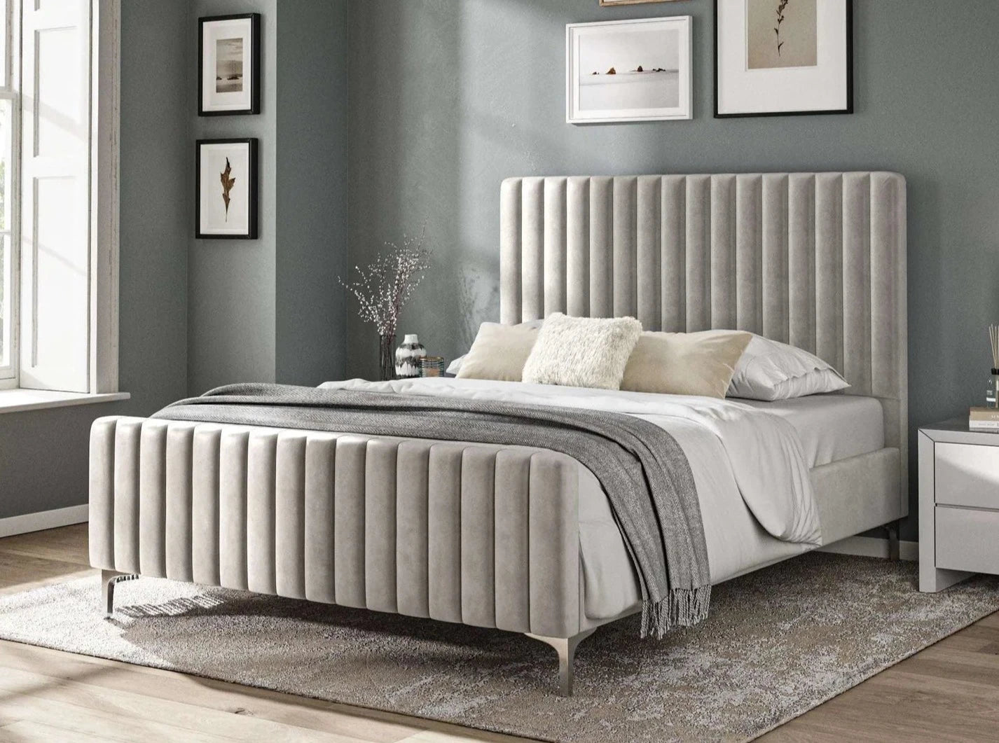 Home Living Outlet Upholstered Fabric Designer Bed Frame