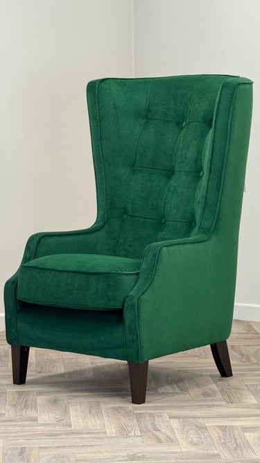 Throne Accent Chair High Back Aqua Clean  Varenna Forest Green Fabric