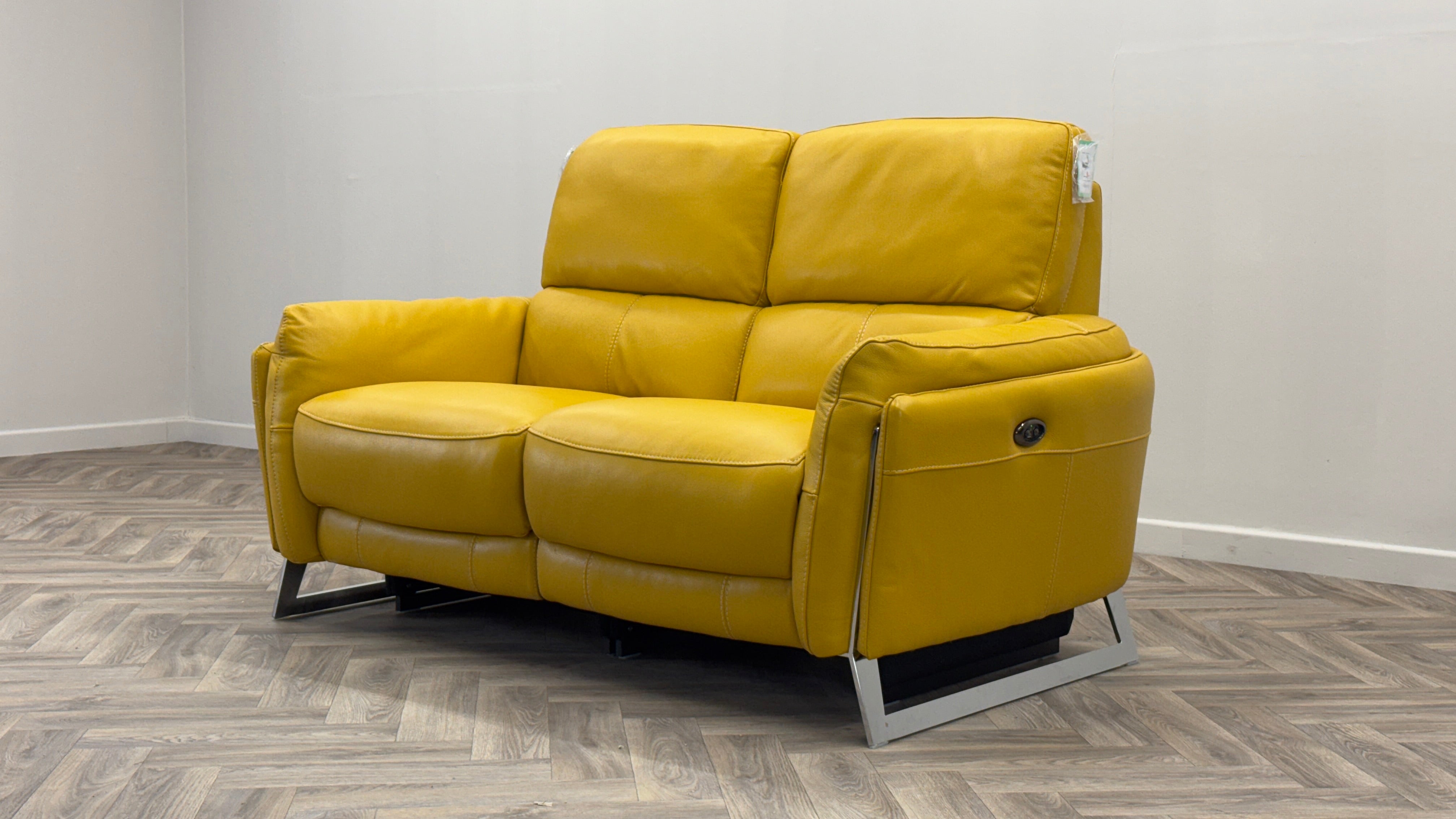 2 Seater Leather Sofa - Sunflower Yellow