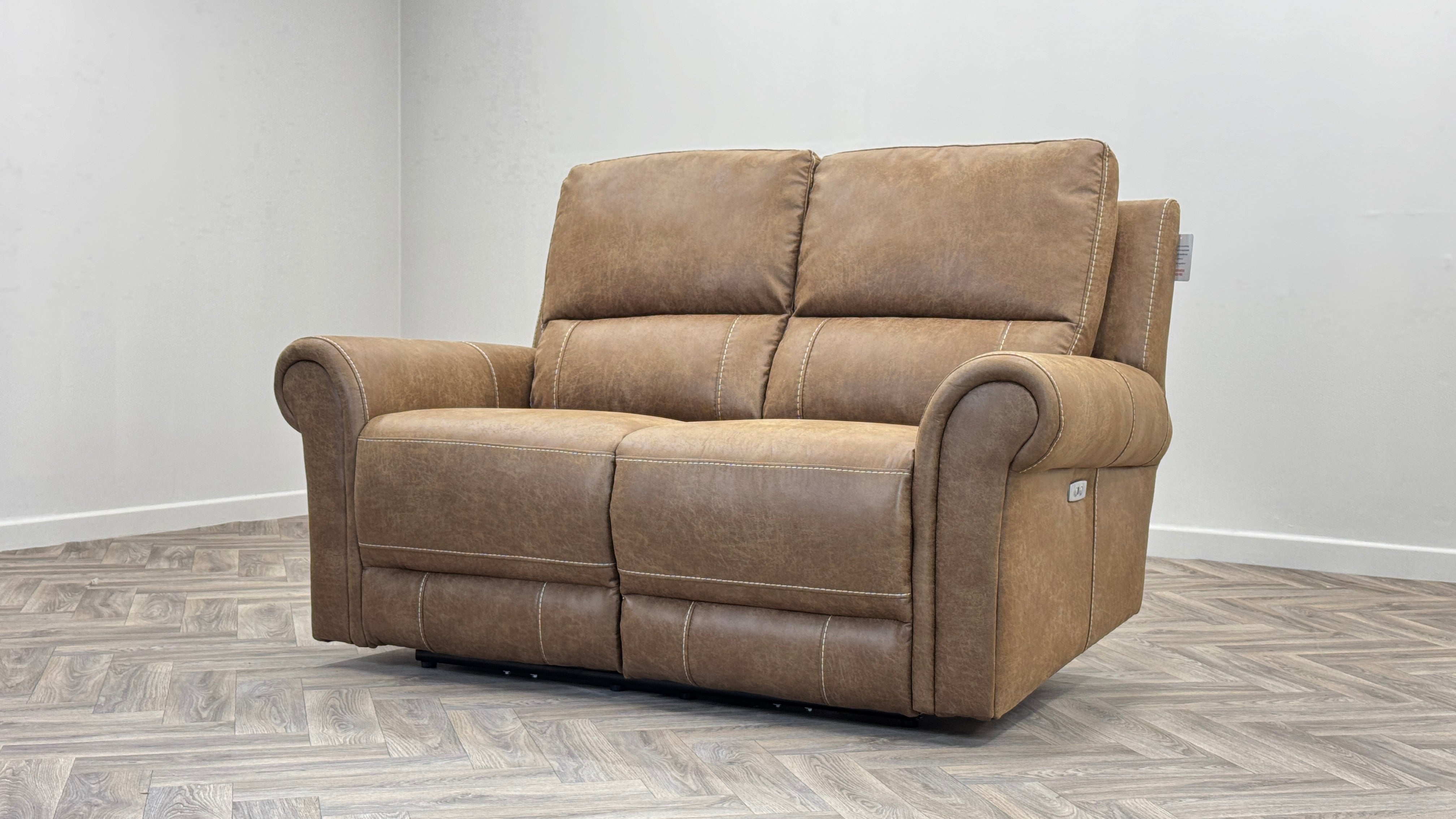 Colorado 2 Seater Power Recliner Tan Fabric High Back Sofa Oak Furnitureland