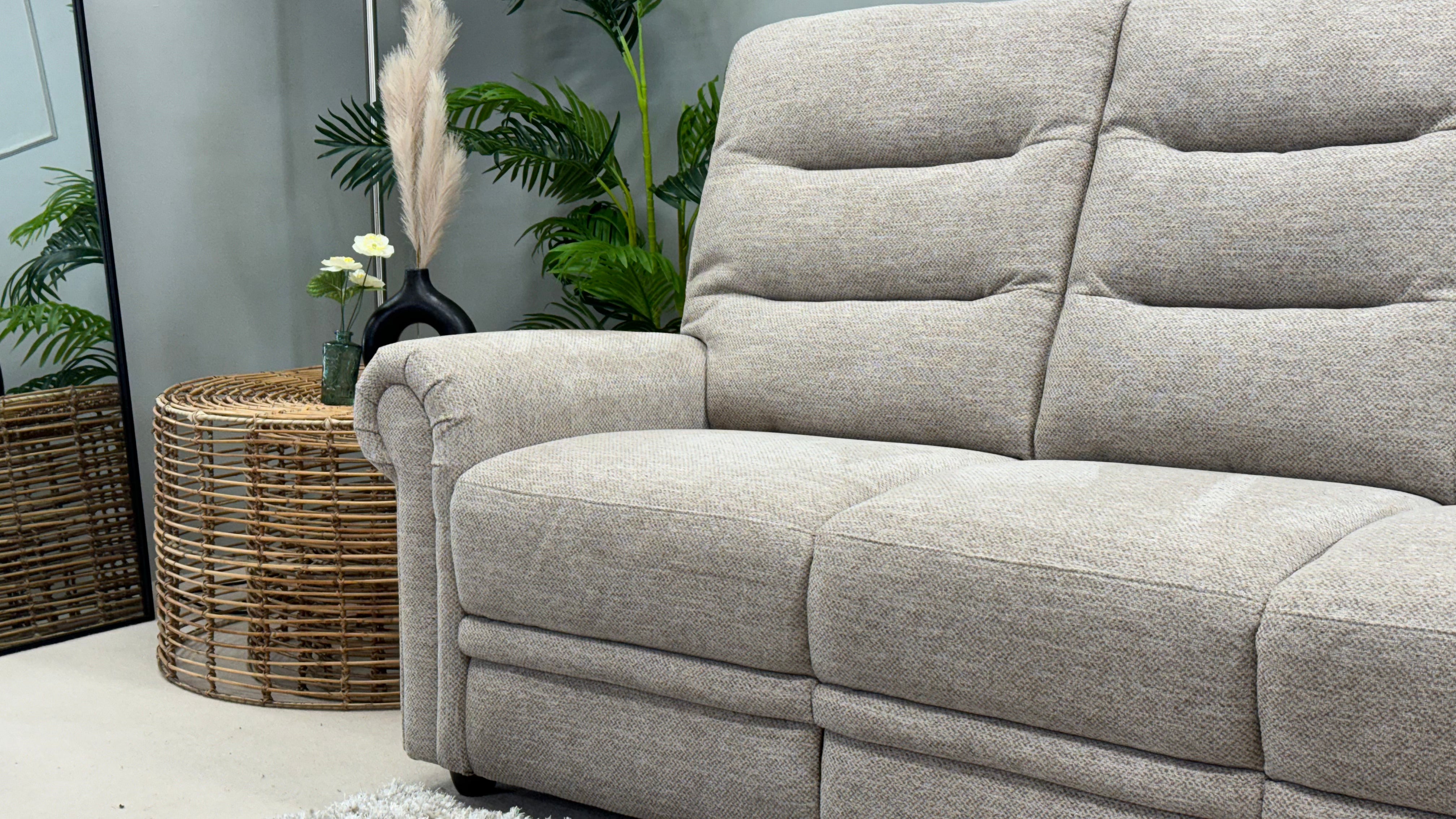 Eastbourne 3 Seater Beige Fabric High Back Sofa - Oak Furnitureland