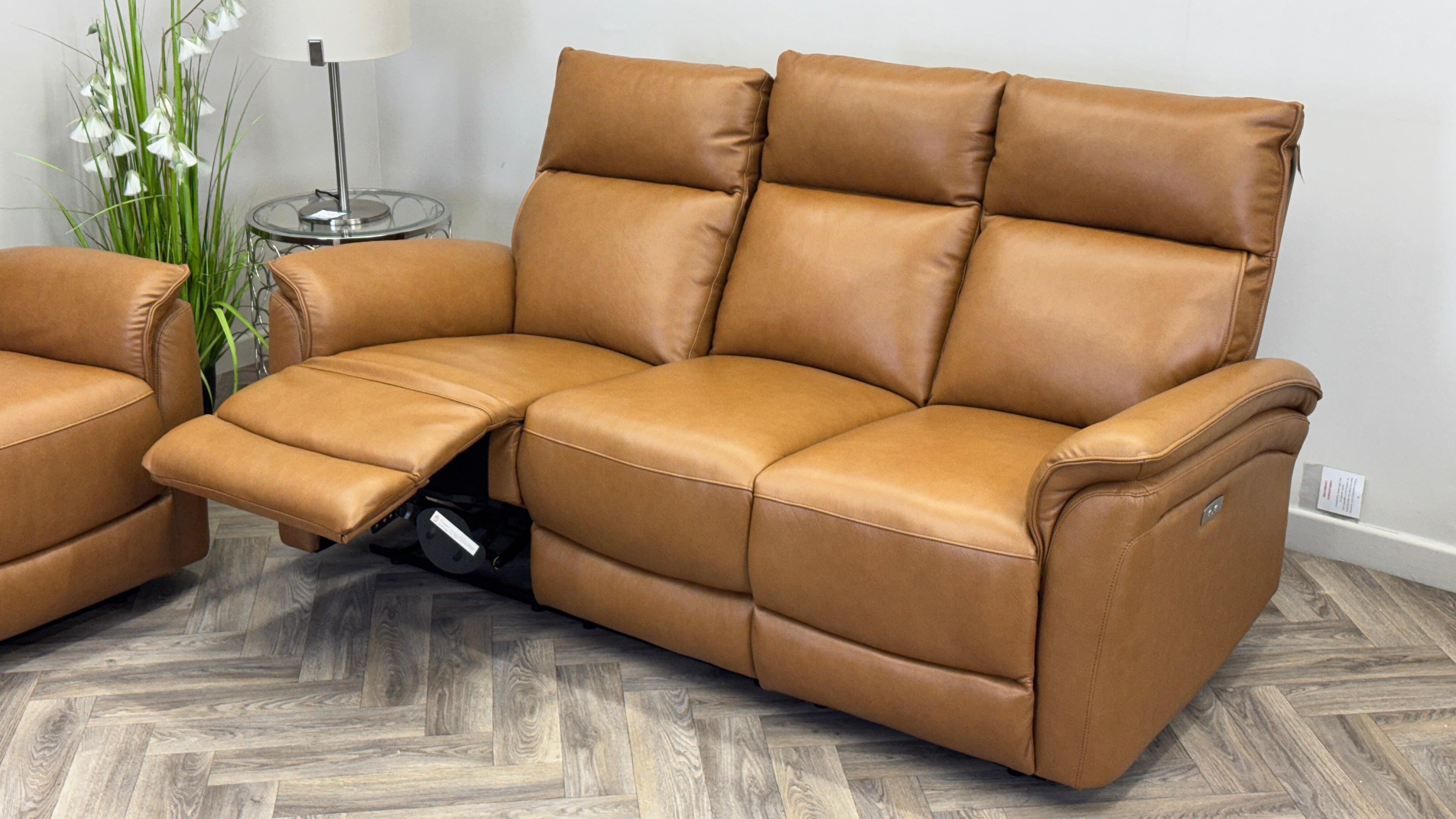 Zahara 3 Seater Power & 2 Seater Manual Recliner Tan Leather Sofa Set