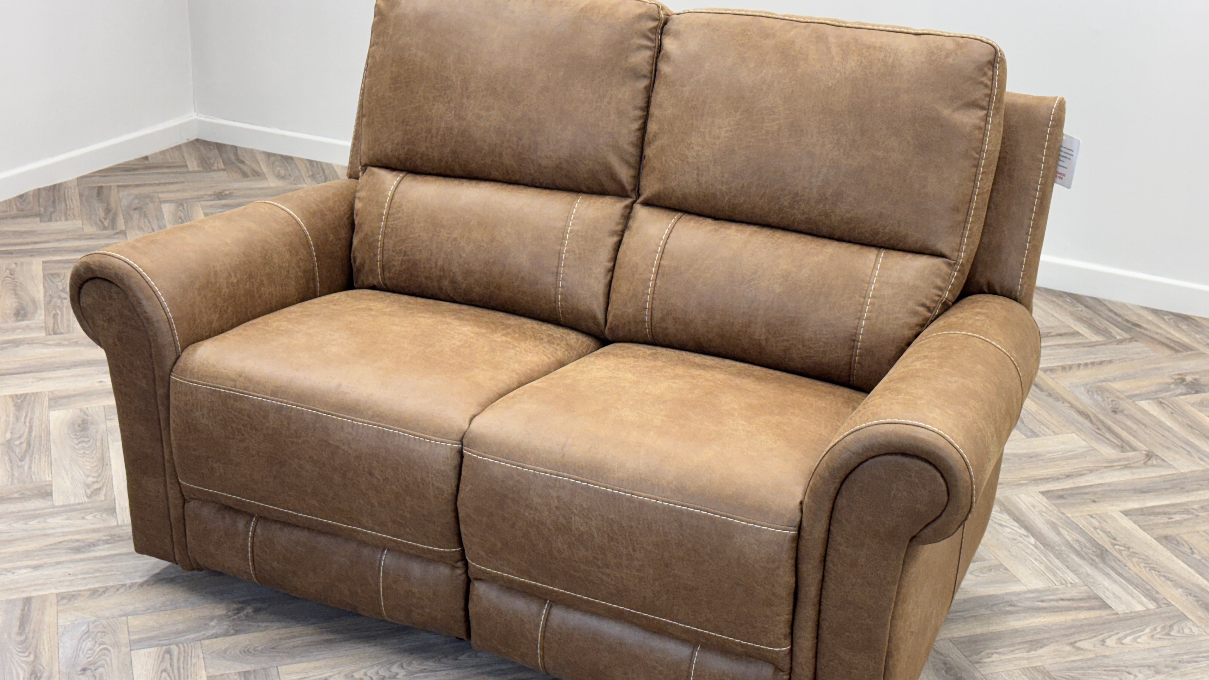 Colorado 2 Seater Power Recliner Tan Fabric High Back Sofa Oak Furnitureland