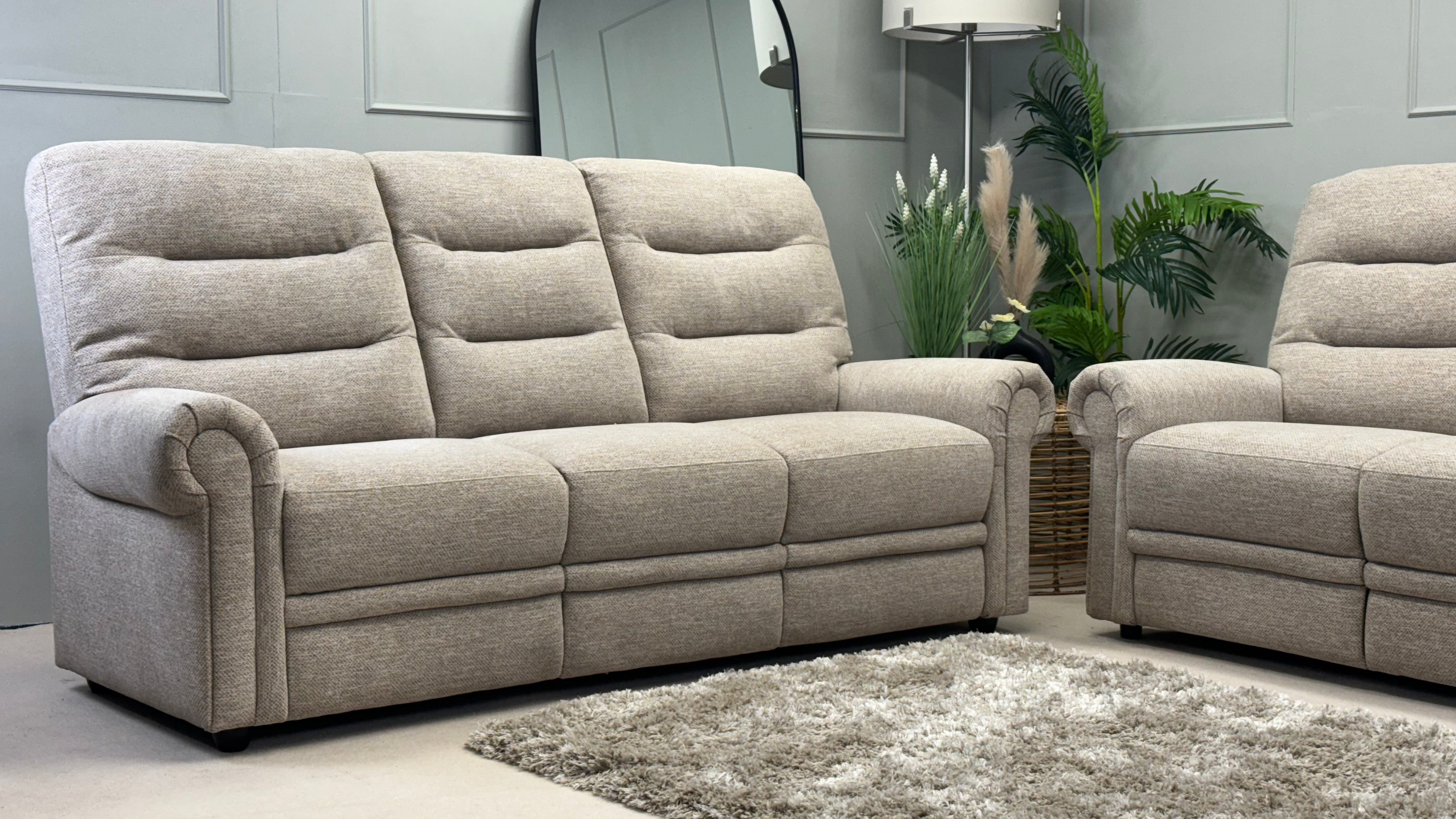 Eastbourne 3 & 3 Seater Beige Fabric High Back Sofa - Oak Furnitureland