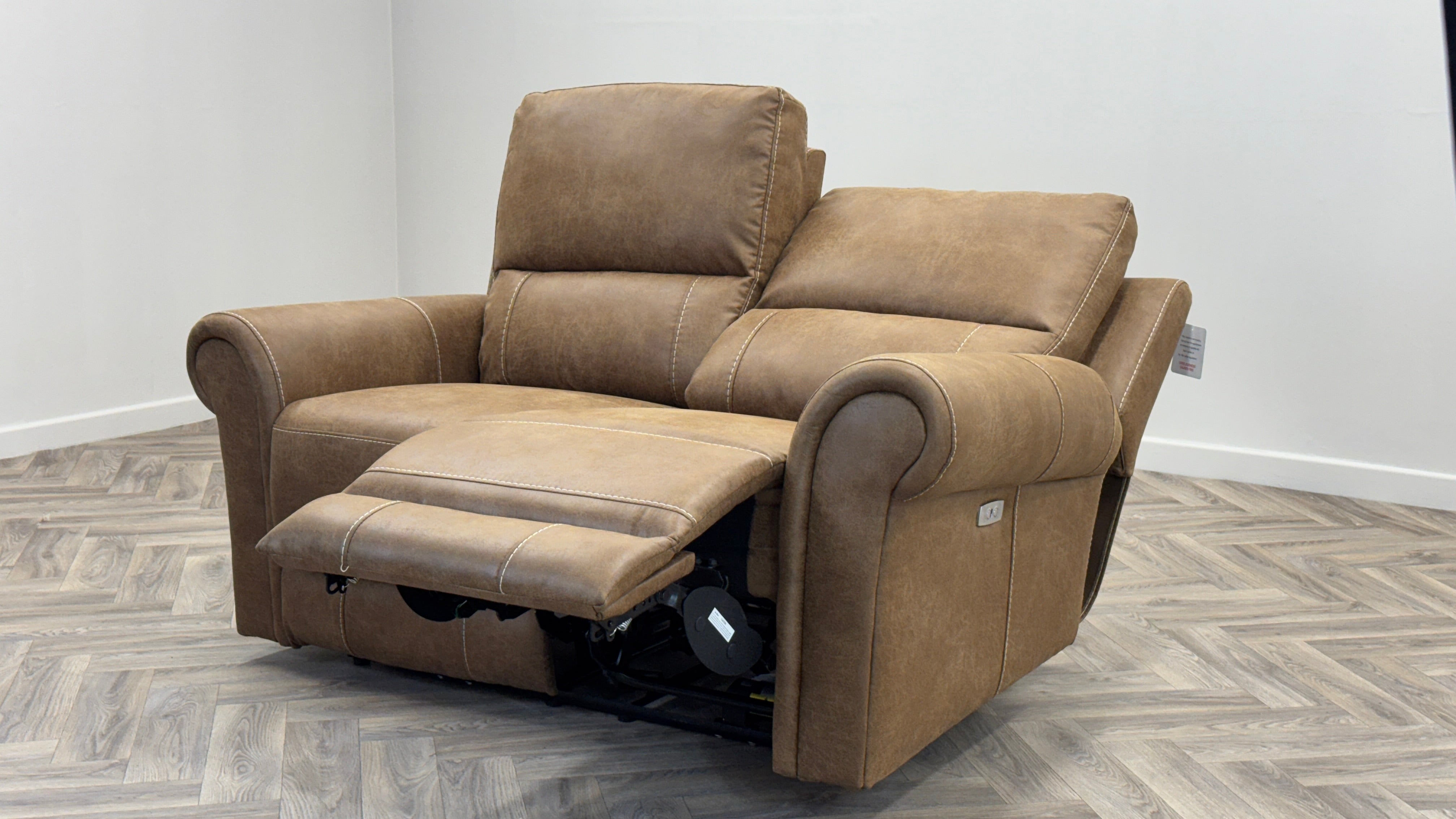 Colorado 2 Seater Power Recliner Tan Fabric High Back Sofa Oak Furnitureland