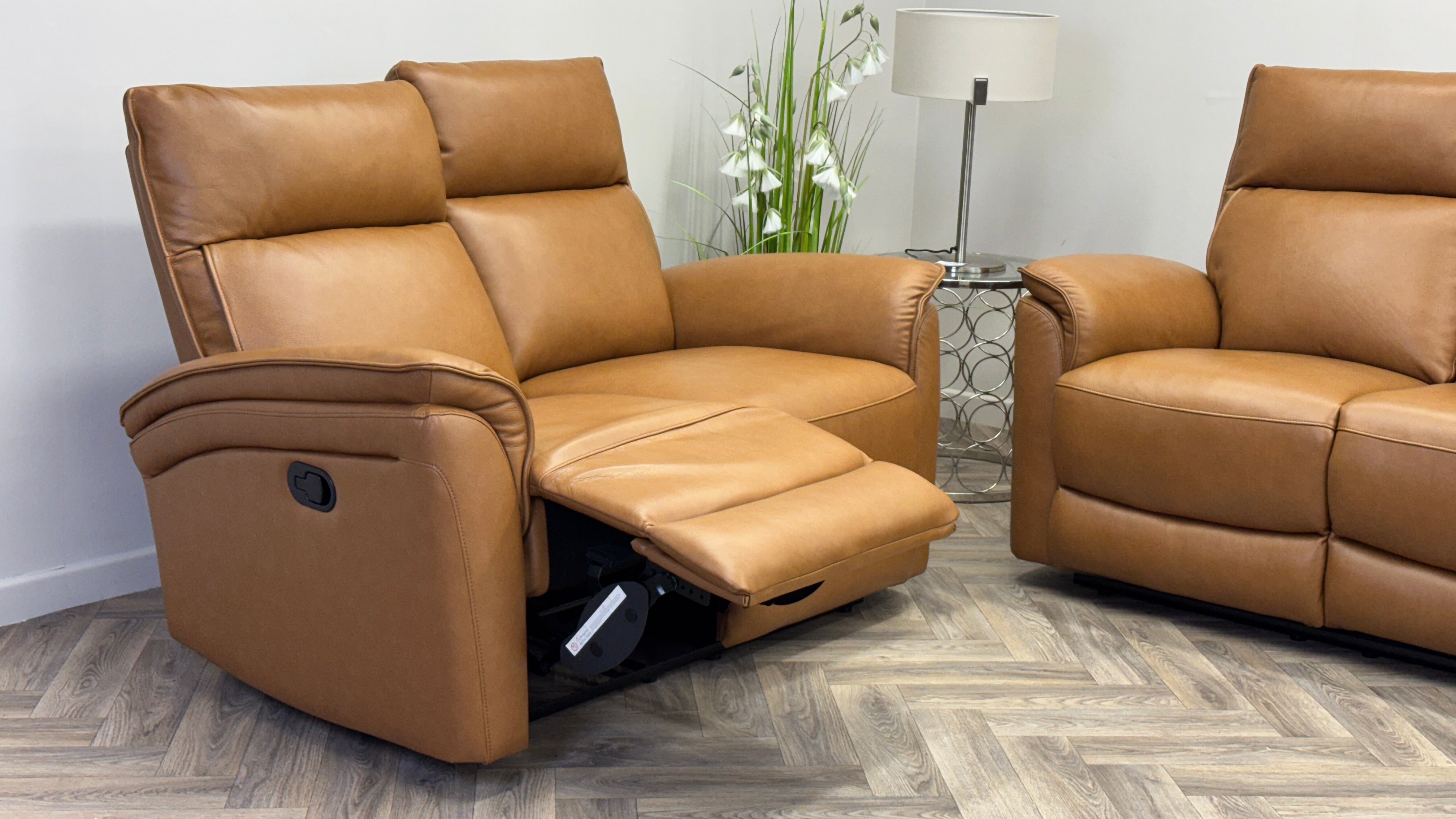 Zahara 3 Seater Power & 2 Seater Manual Recliner Tan Leather Sofa Set