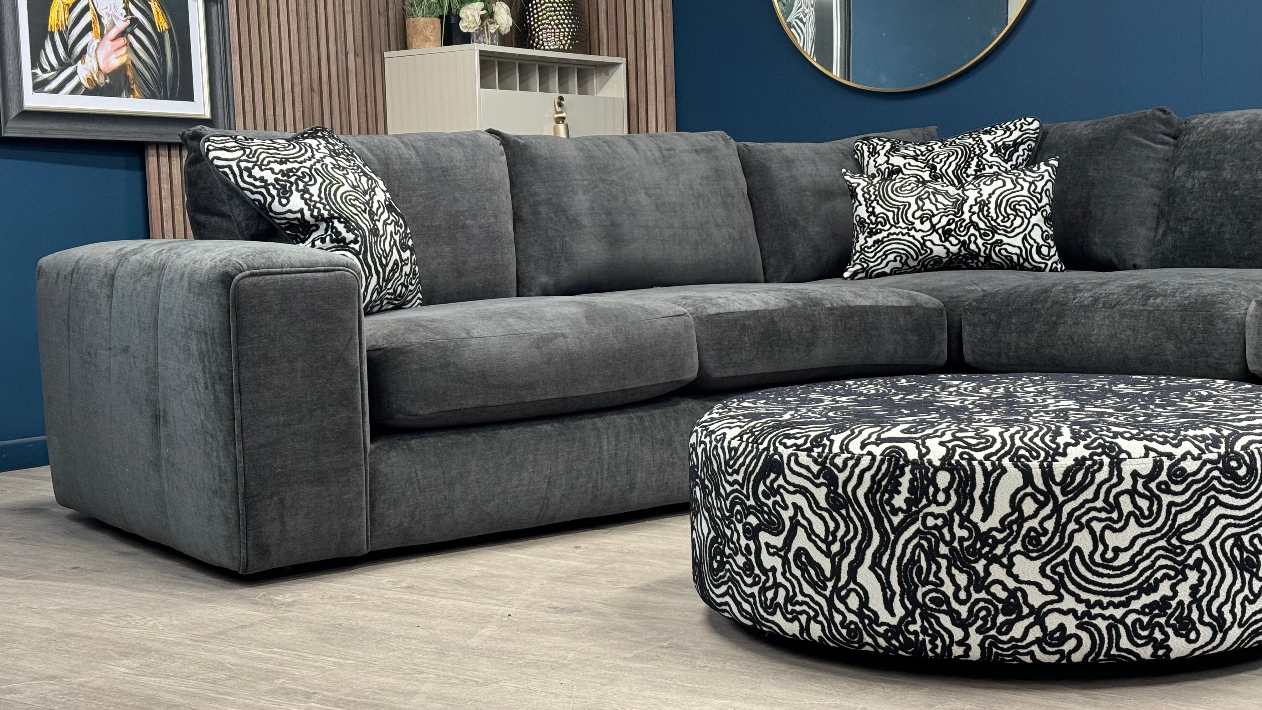 Harley 2 Corner 2 Fabric Sofa & Footstool Grey Charcoal