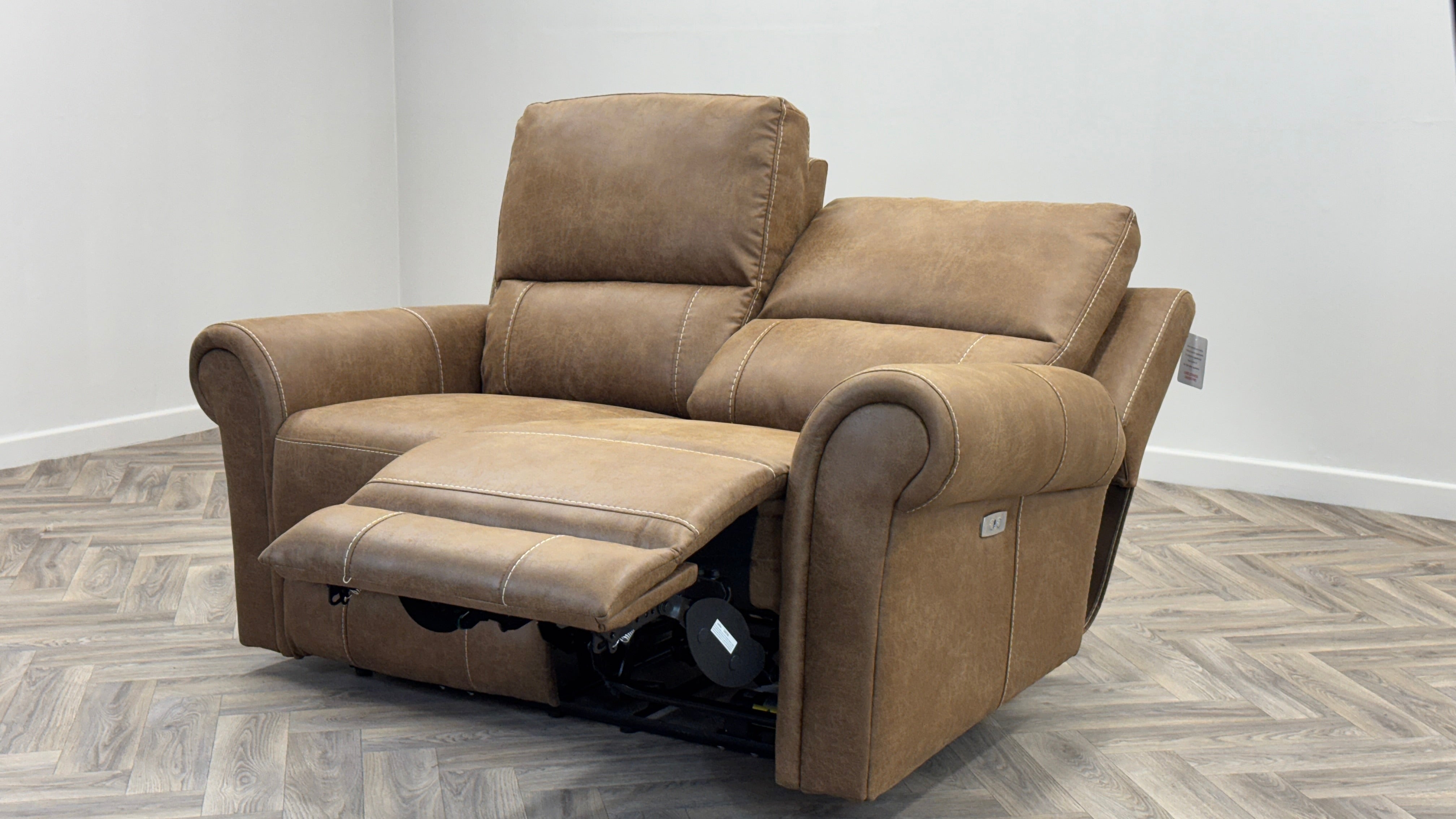 Colorado 2 Seater Power Recliner Tan Fabric High Back Sofa Oak Furnitureland