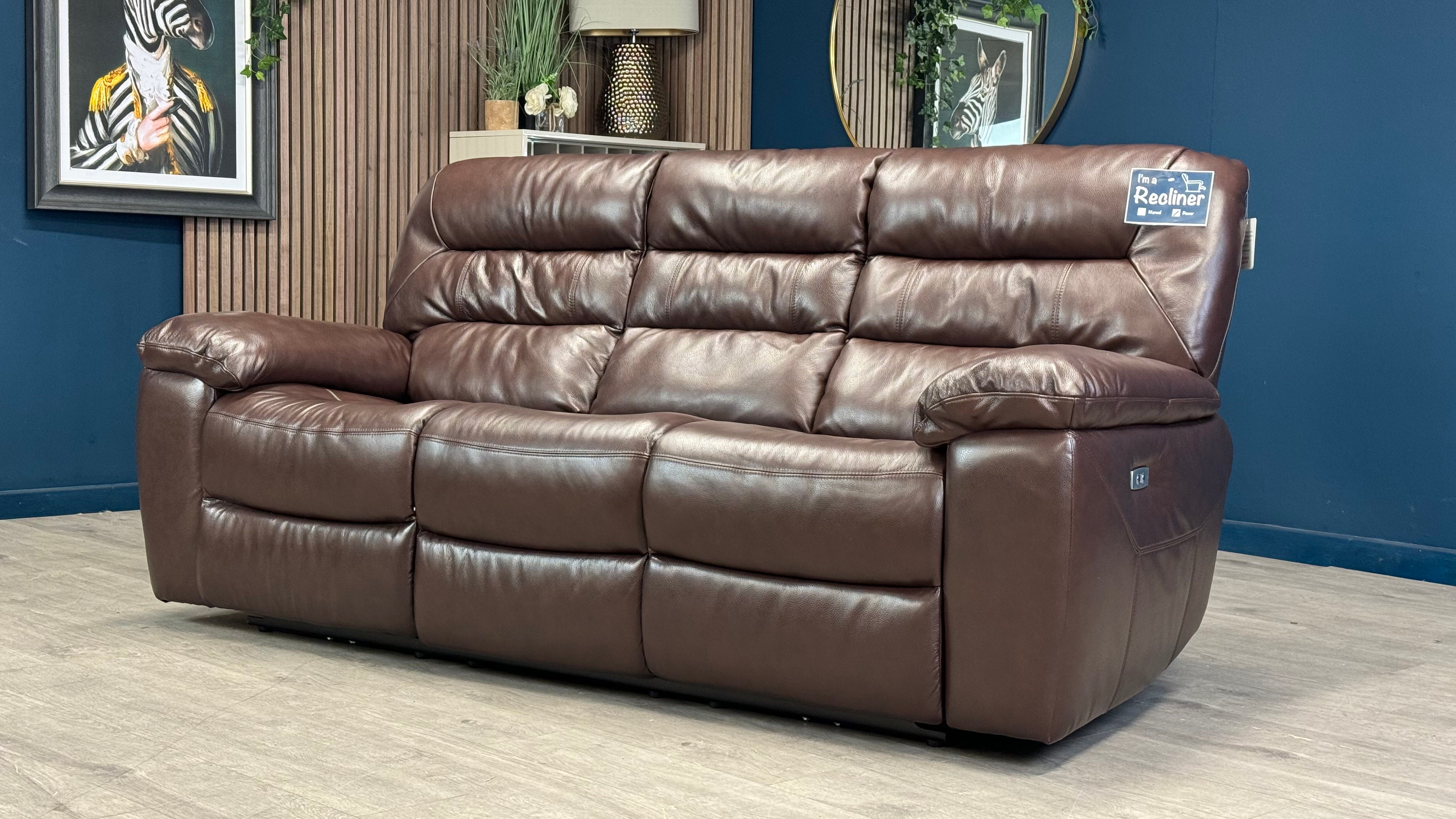 Hastings 3 Seater Brown Leather Power Recliner Sofa