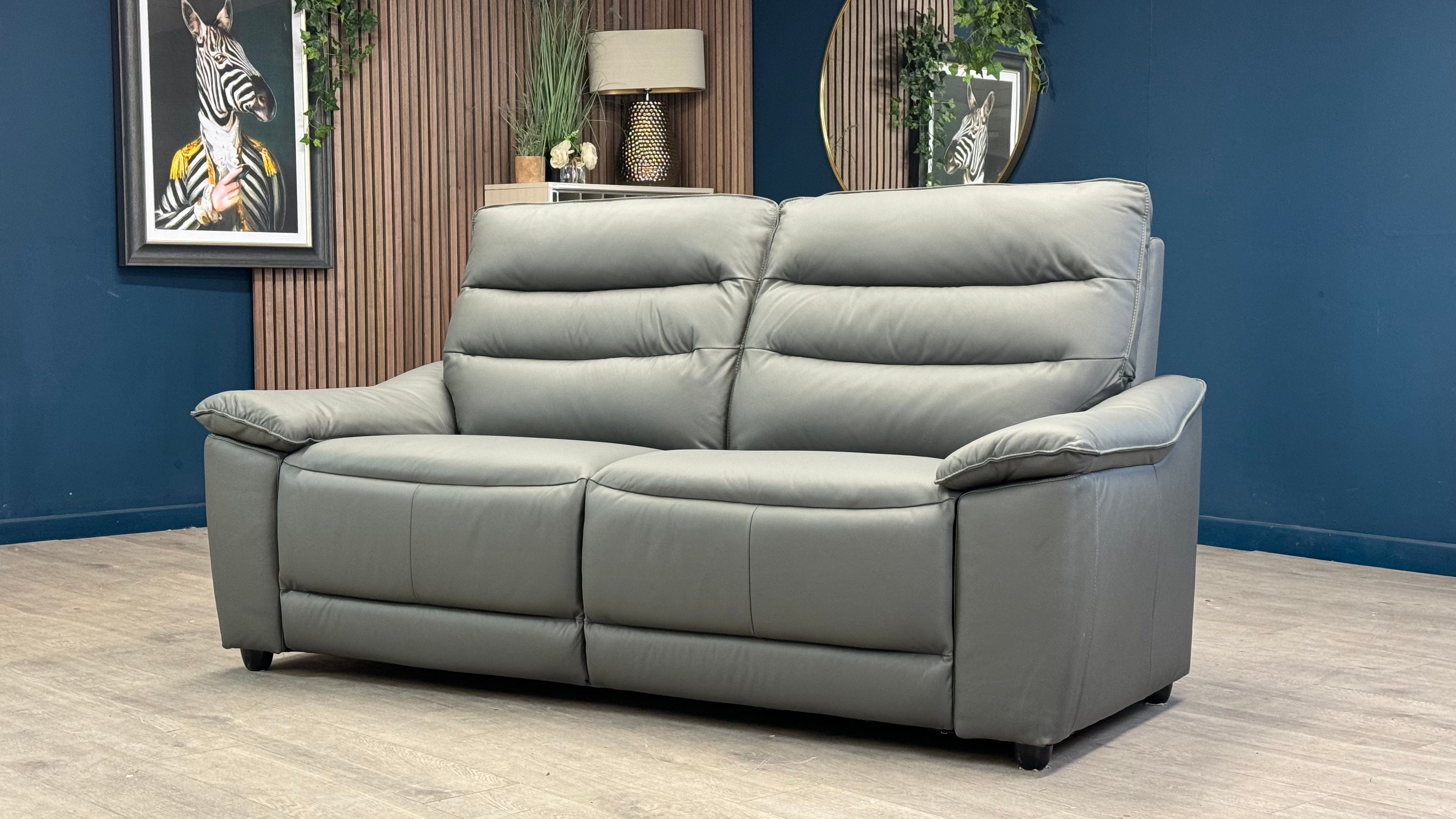 Carter 3 Seater Grey Charcoal Leather Sofa - Oak Furniture Land