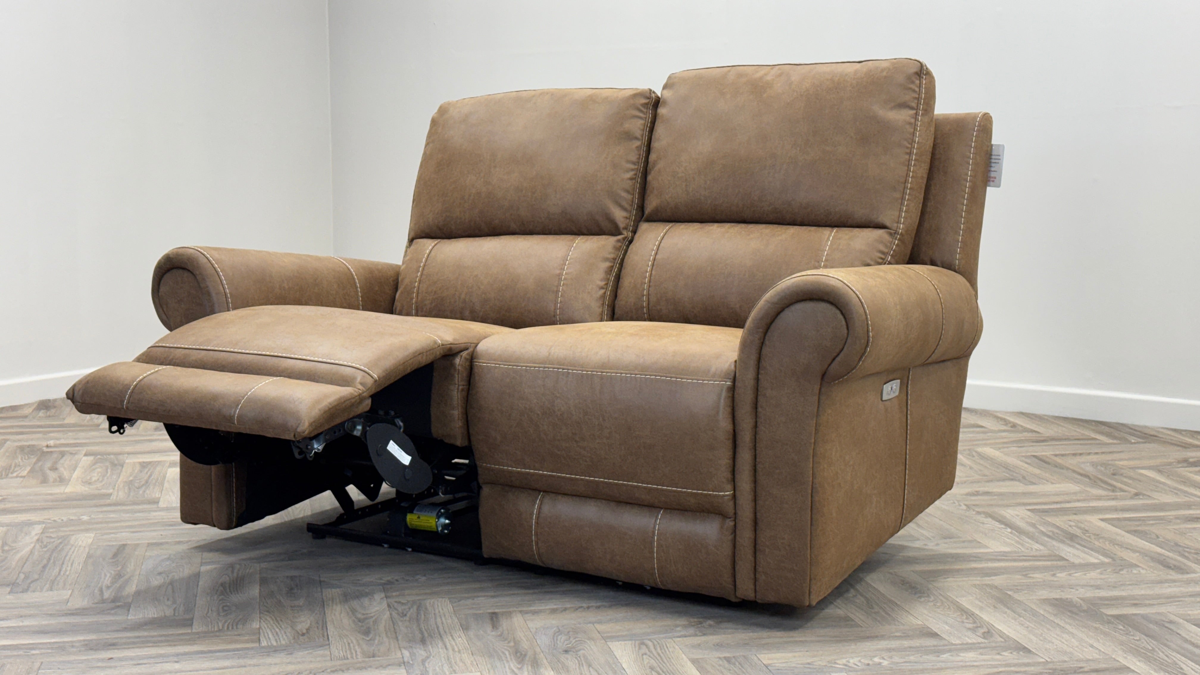 Colorado 2 Seater Power Recliner Tan Fabric High Back Sofa Oak Furnitureland