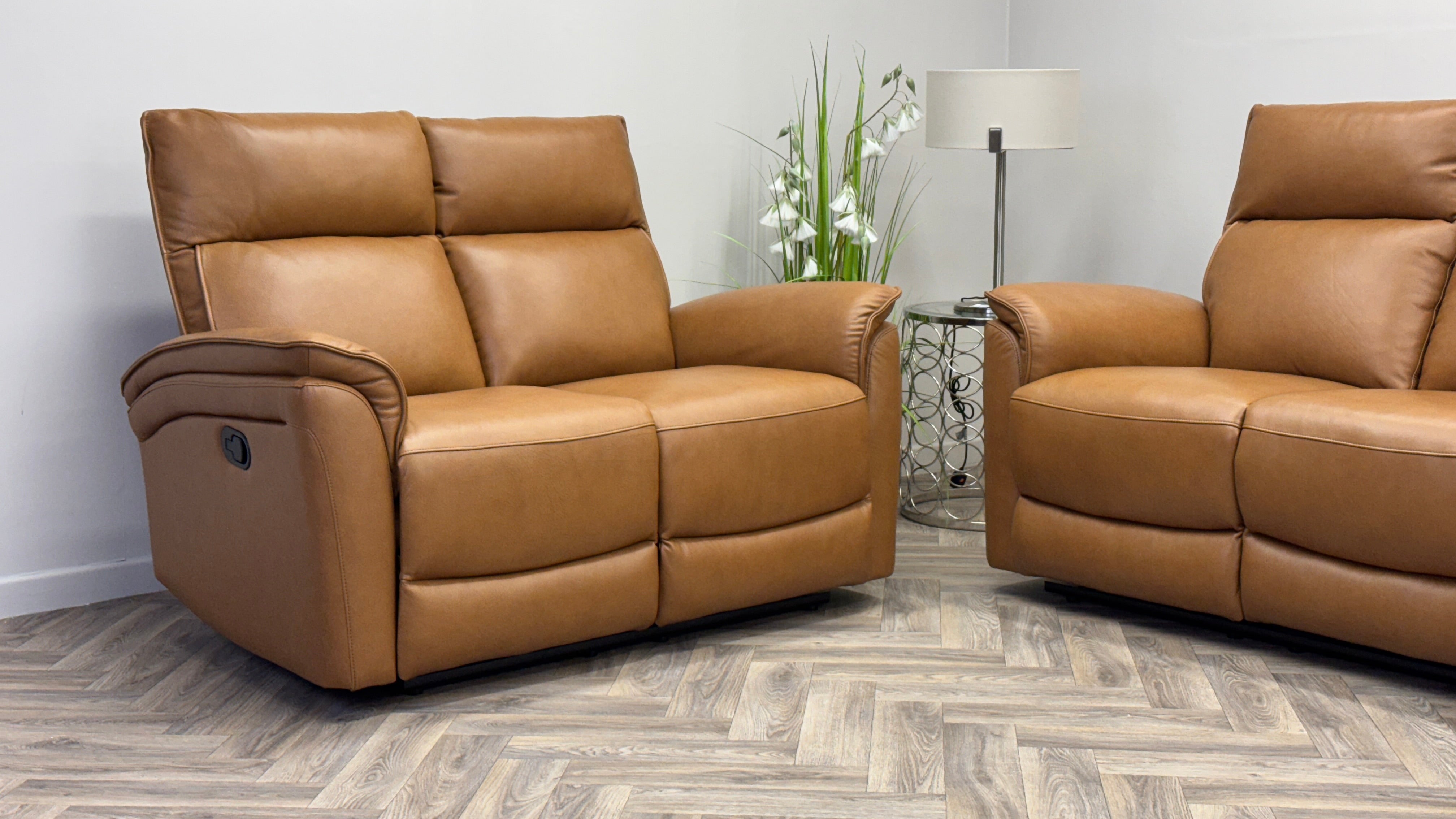 Zahara 3 Seater Power & 2 Seater Manual Recliner Tan Leather Sofa Set