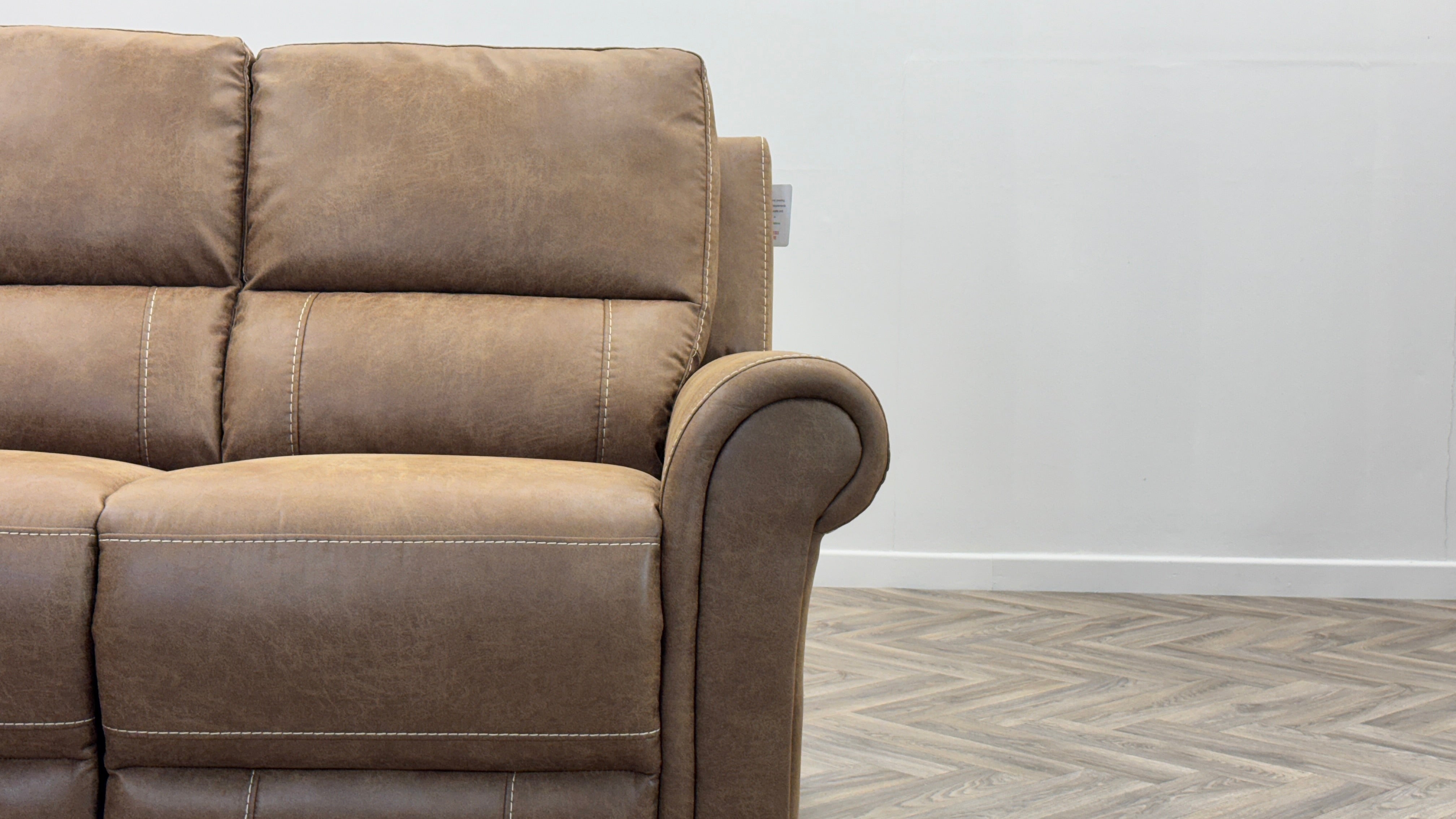 Colorado 2 Seater Power Recliner Tan Fabric High Back Sofa Oak Furnitureland