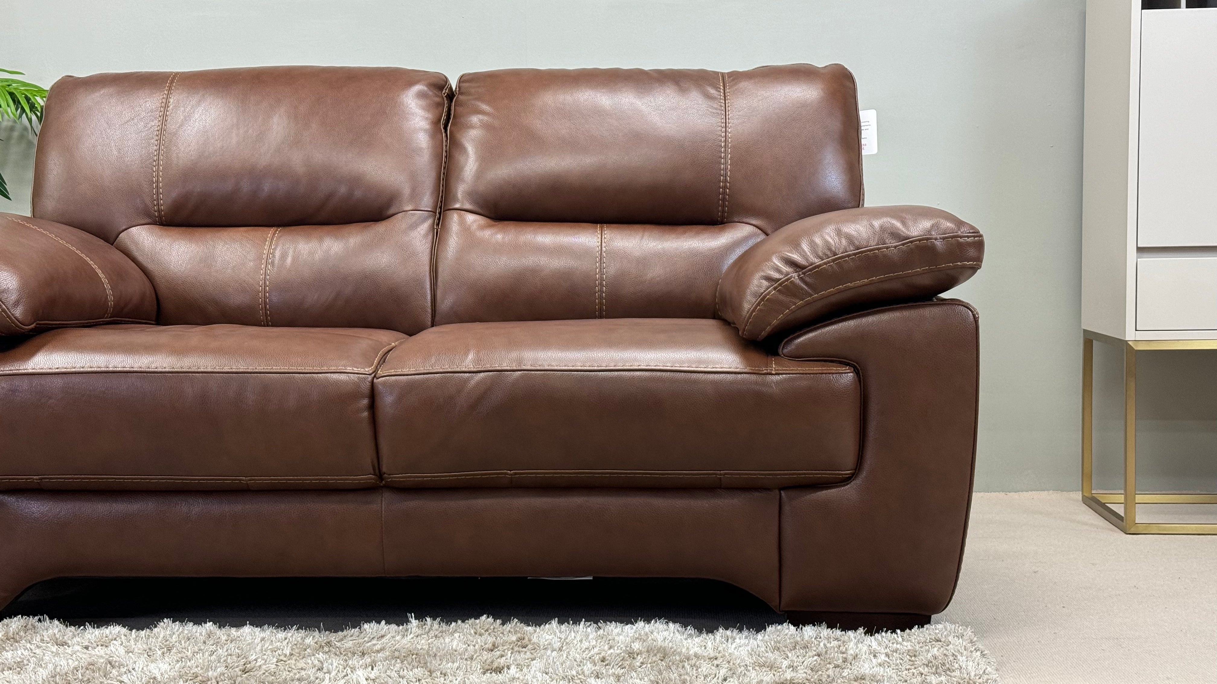 Arlington 2 Seater Tan Brown Leather Sofa - Oak Furnitureland