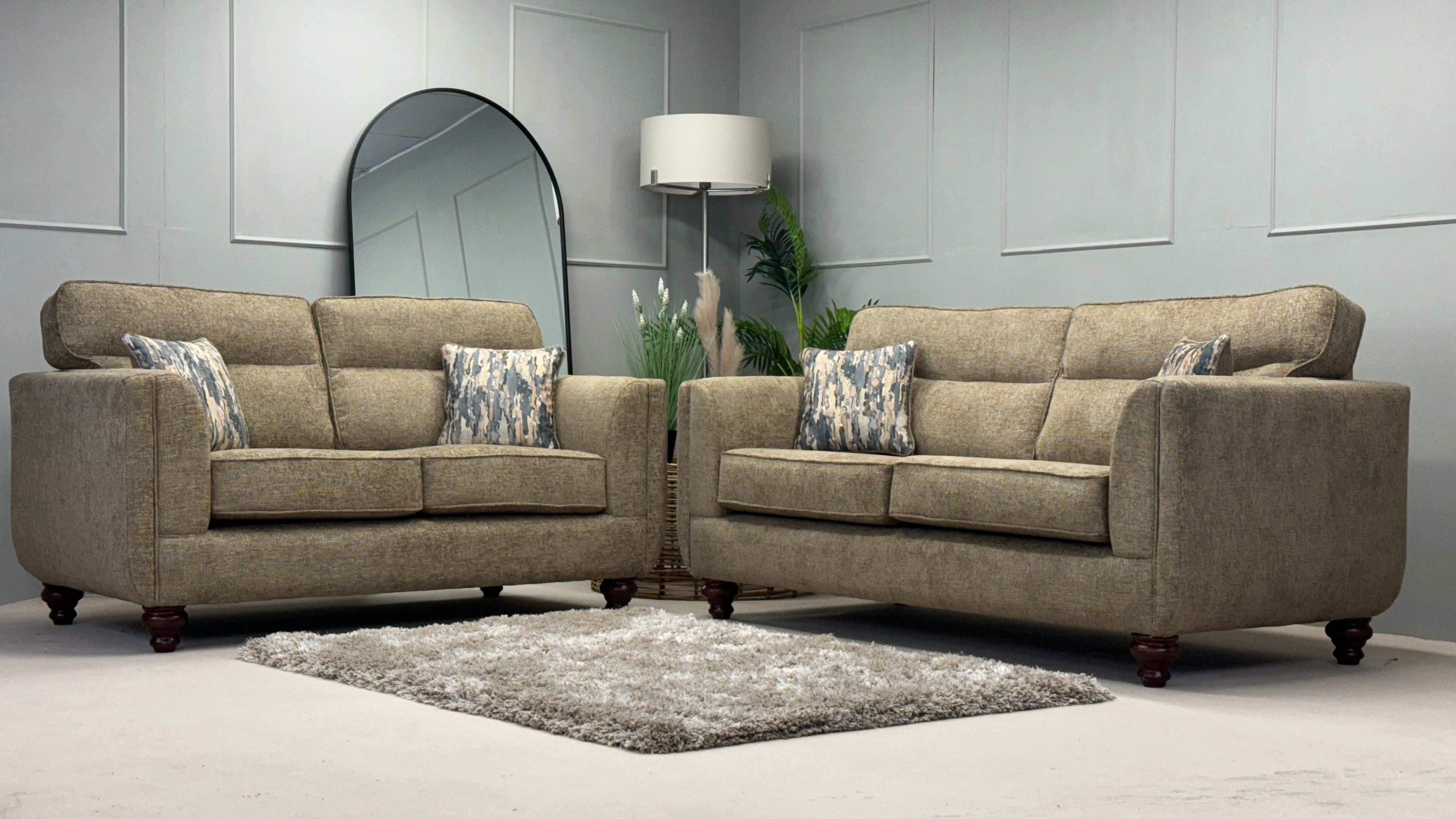 Cambridge 3 & 2 Seater Beige Woven Fabric Sofa Set