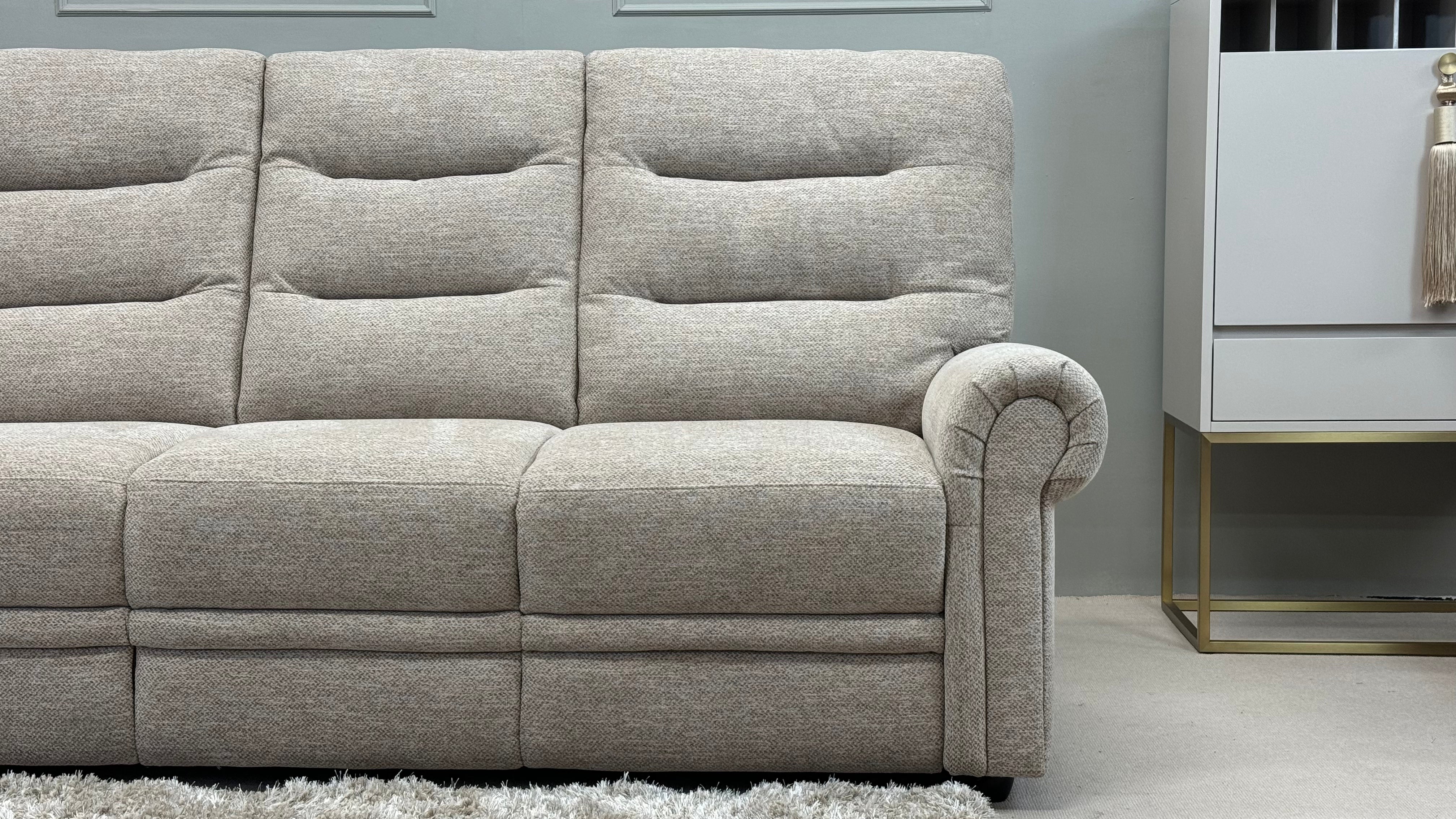 Eastbourne 3 Seater Beige Fabric High Back Sofa - Oak Furnitureland