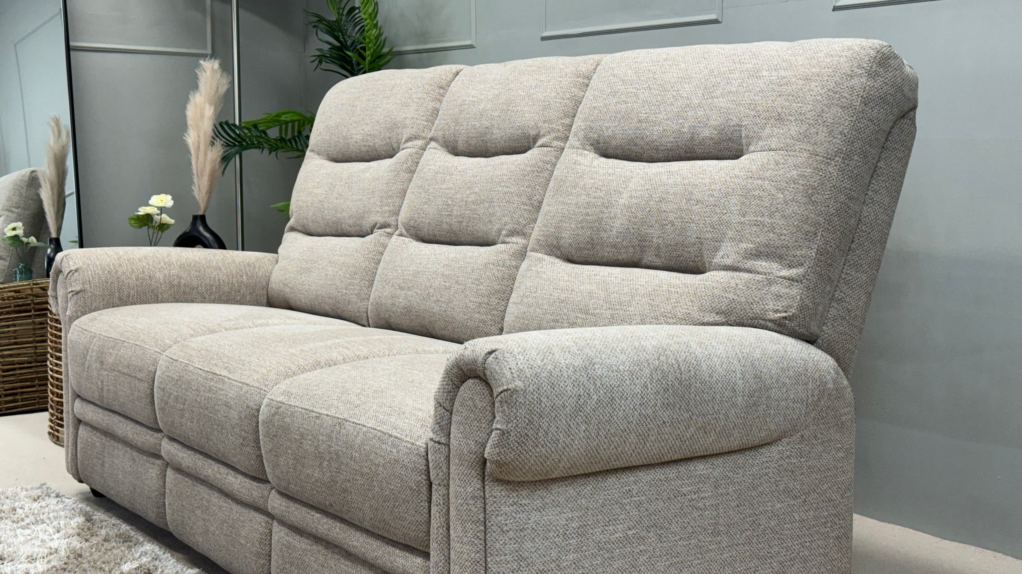 Eastbourne 3 Seater Beige Fabric High Back Sofa - Oak Furnitureland