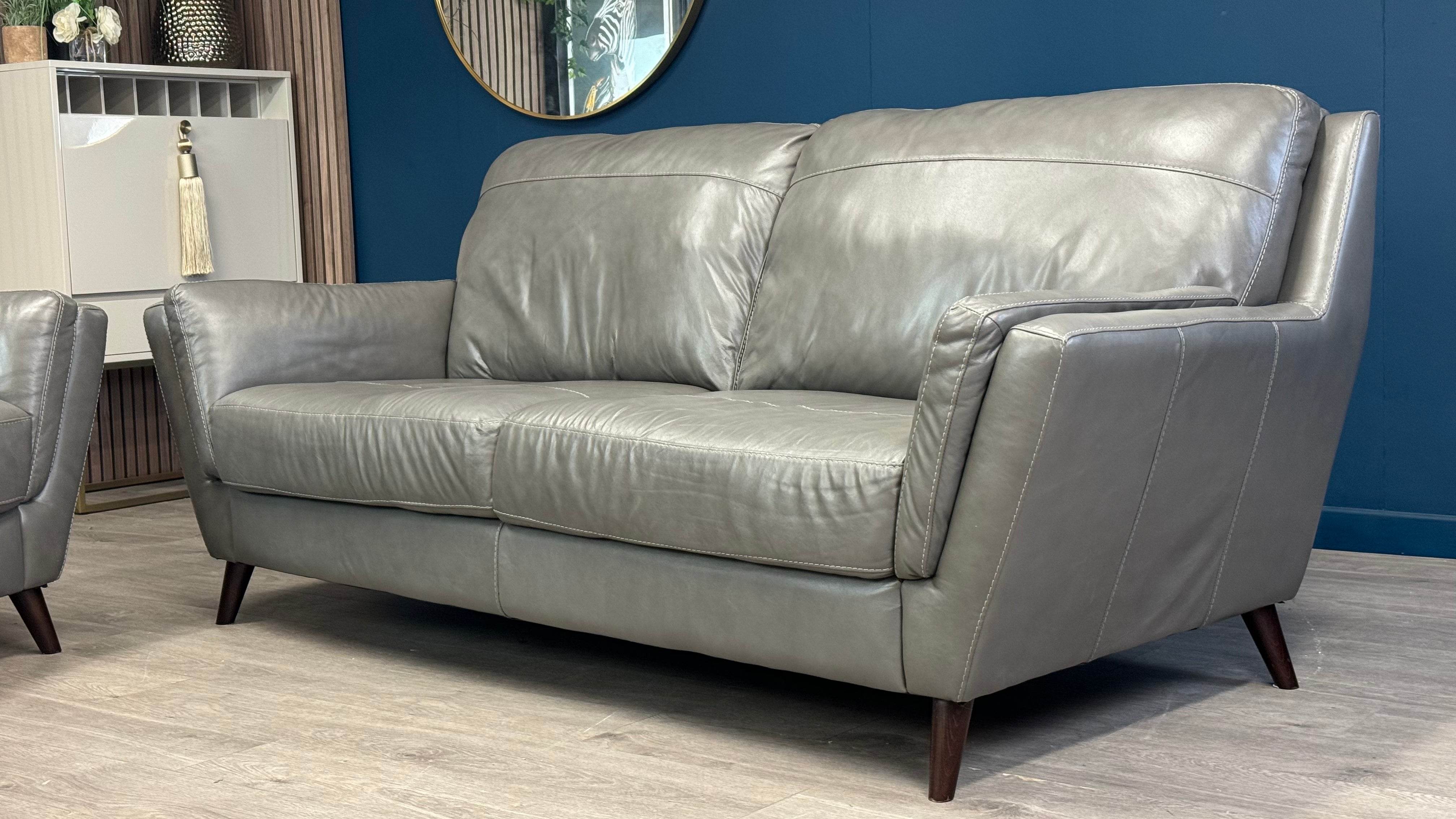 Faye 3 & 2 Seater Grey Italian Leather Sofa Set
