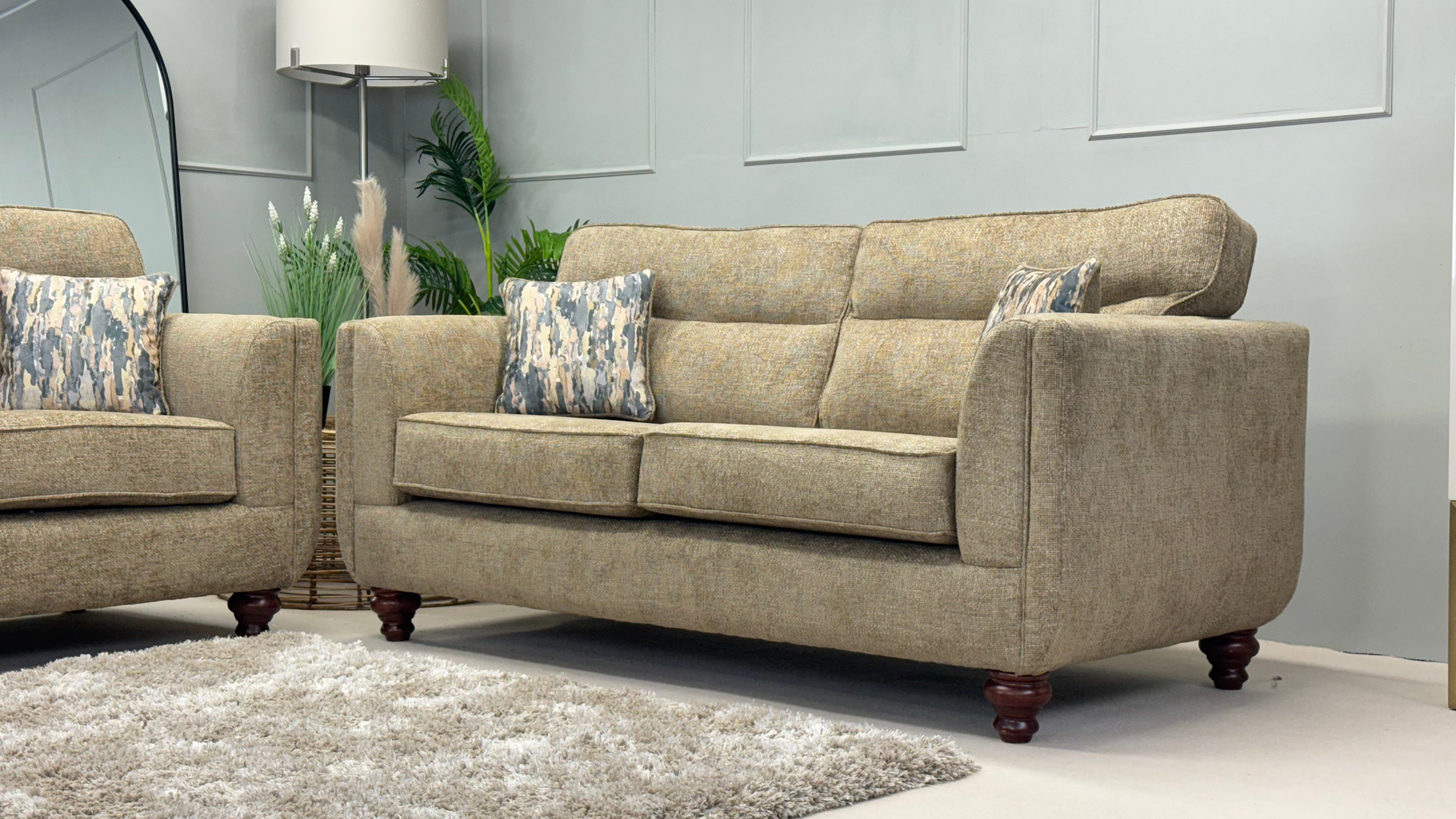 Cambridge 3 & 2 Seater Beige Woven Fabric Sofa Set
