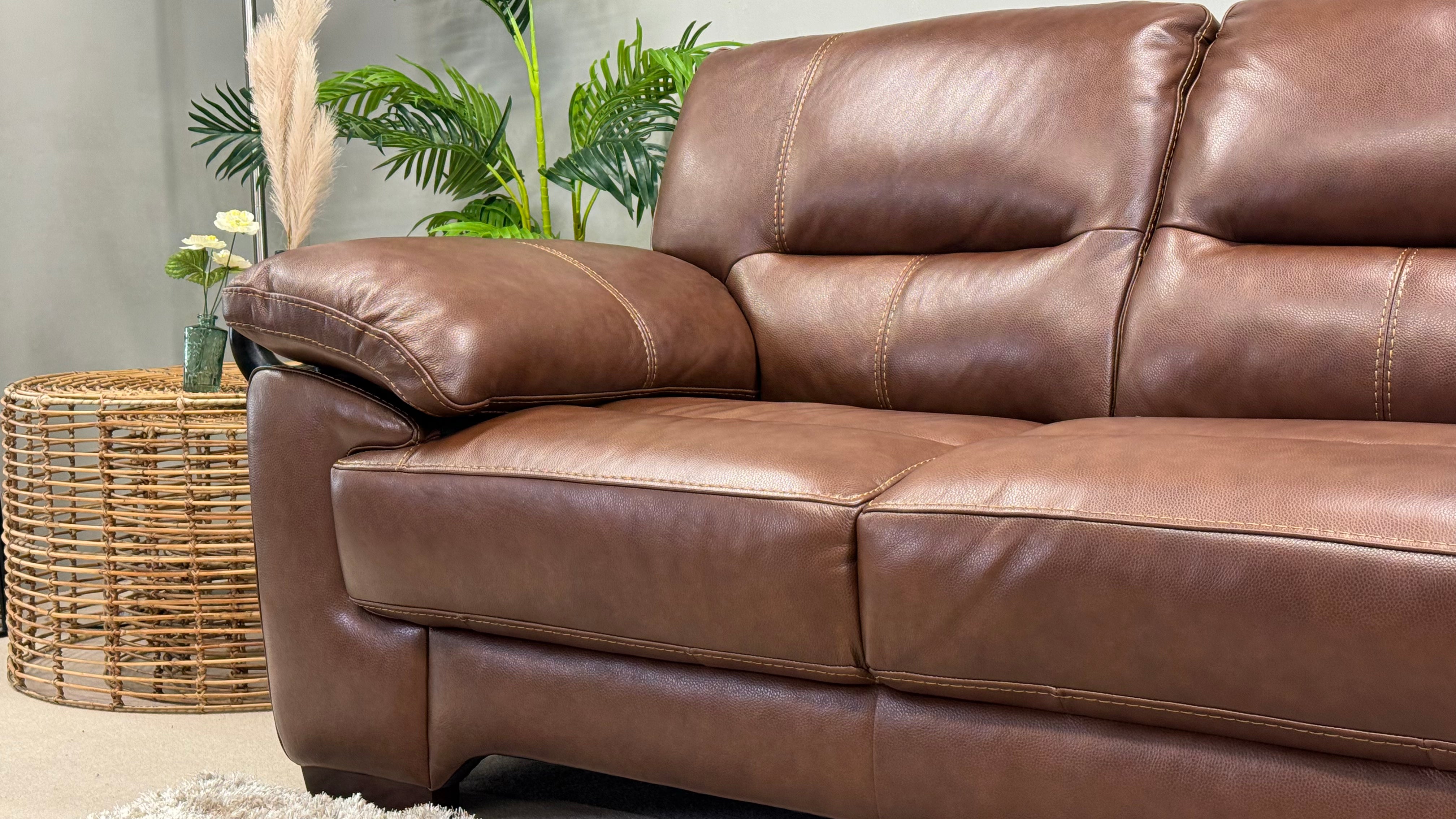 Arlington 2 Seater Tan Brown Leather Sofa - Oak Furnitureland