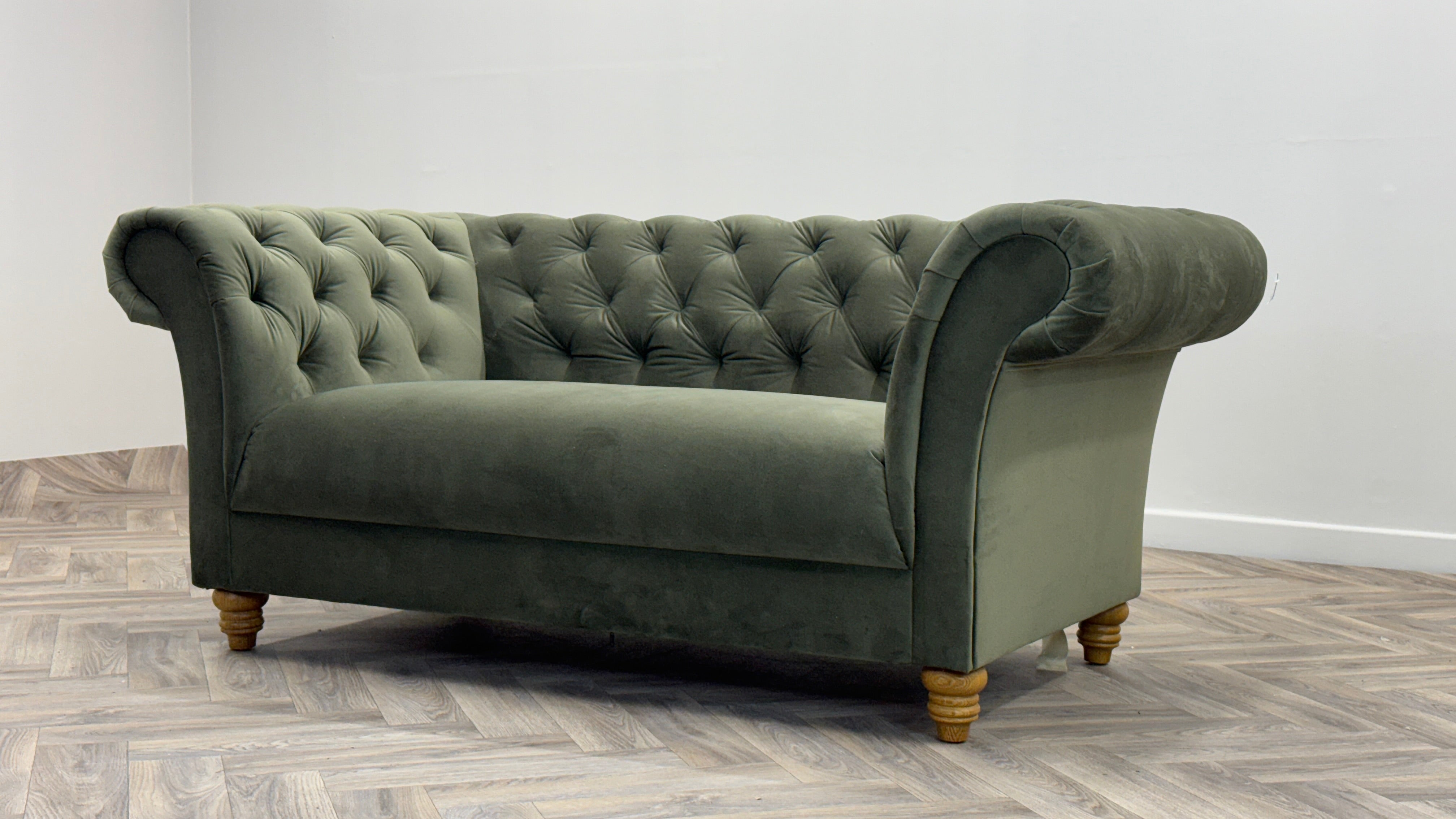 Montgomery 2 Seater Green Fabric Chesterfield Sofa - Oak Furnitureland