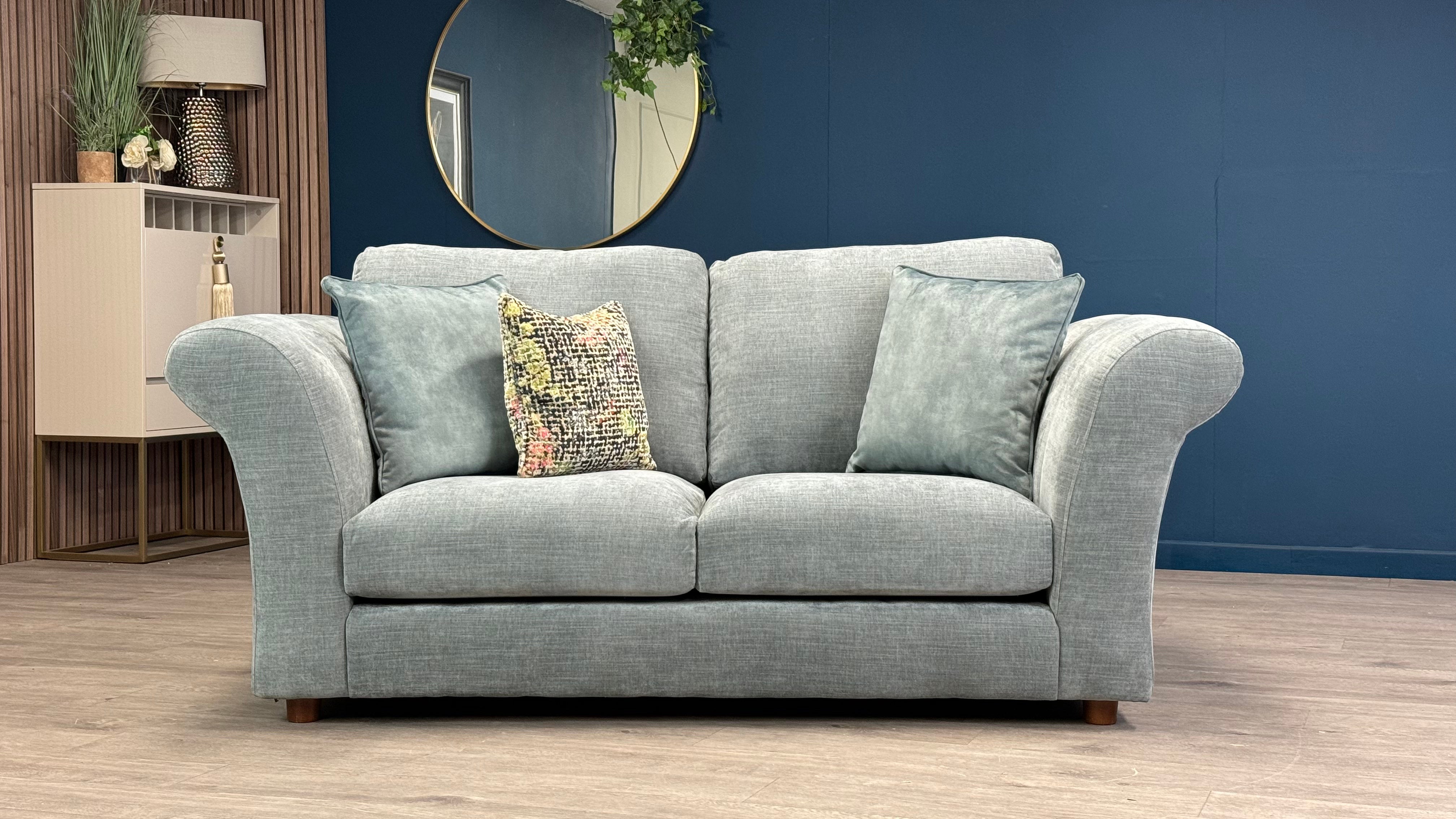 Amelie 2 Seater Sofa in Polar Grey Fabric with Grey Ash Feet - Oak Furnitureland