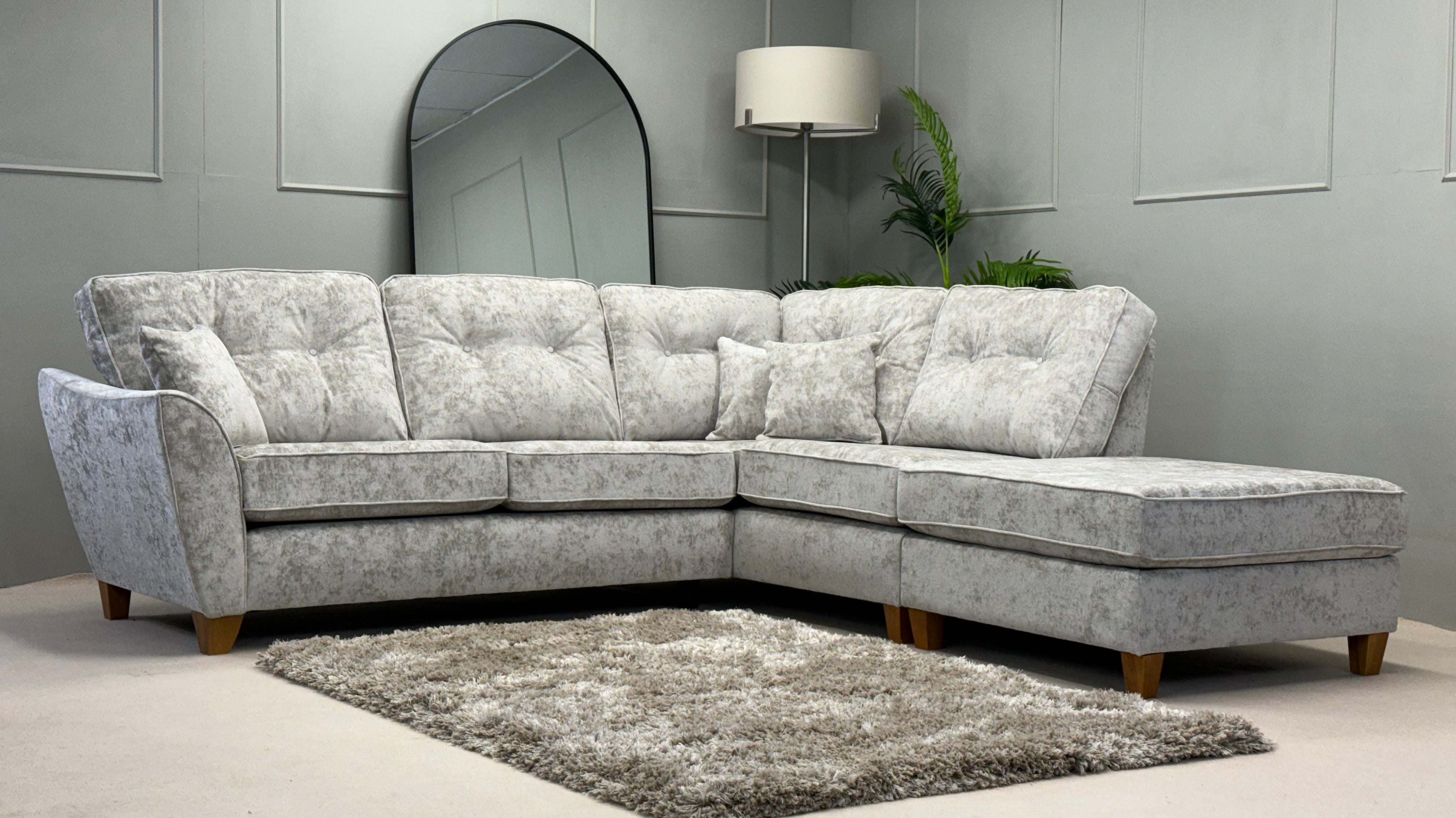 Ashley 2 Corner 1 Footstool Sofa Silver Grey Fabric - Brand New