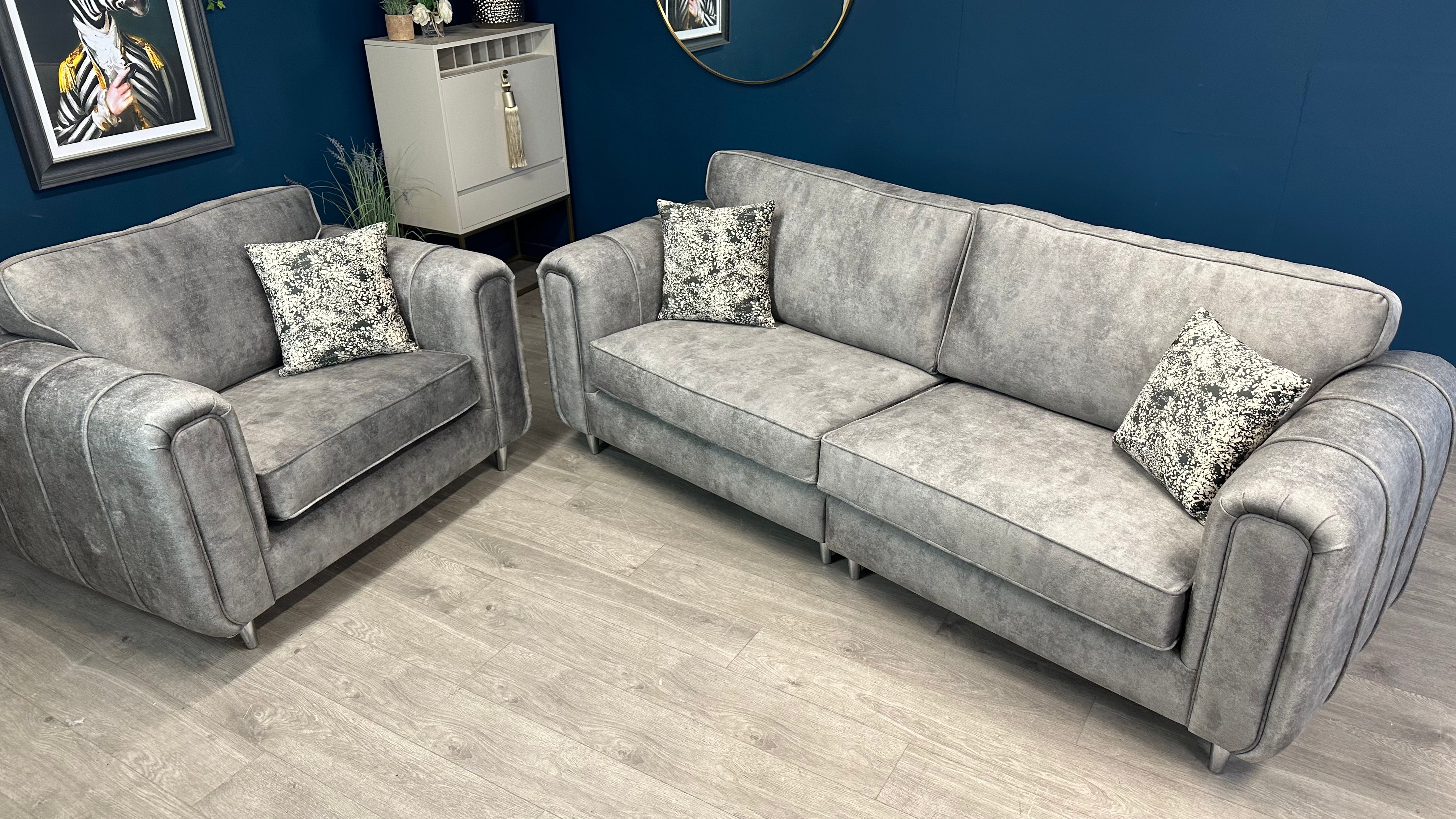 Roxy Day 4 Seater Loveseat Grey Designer Fabric Sofa Set