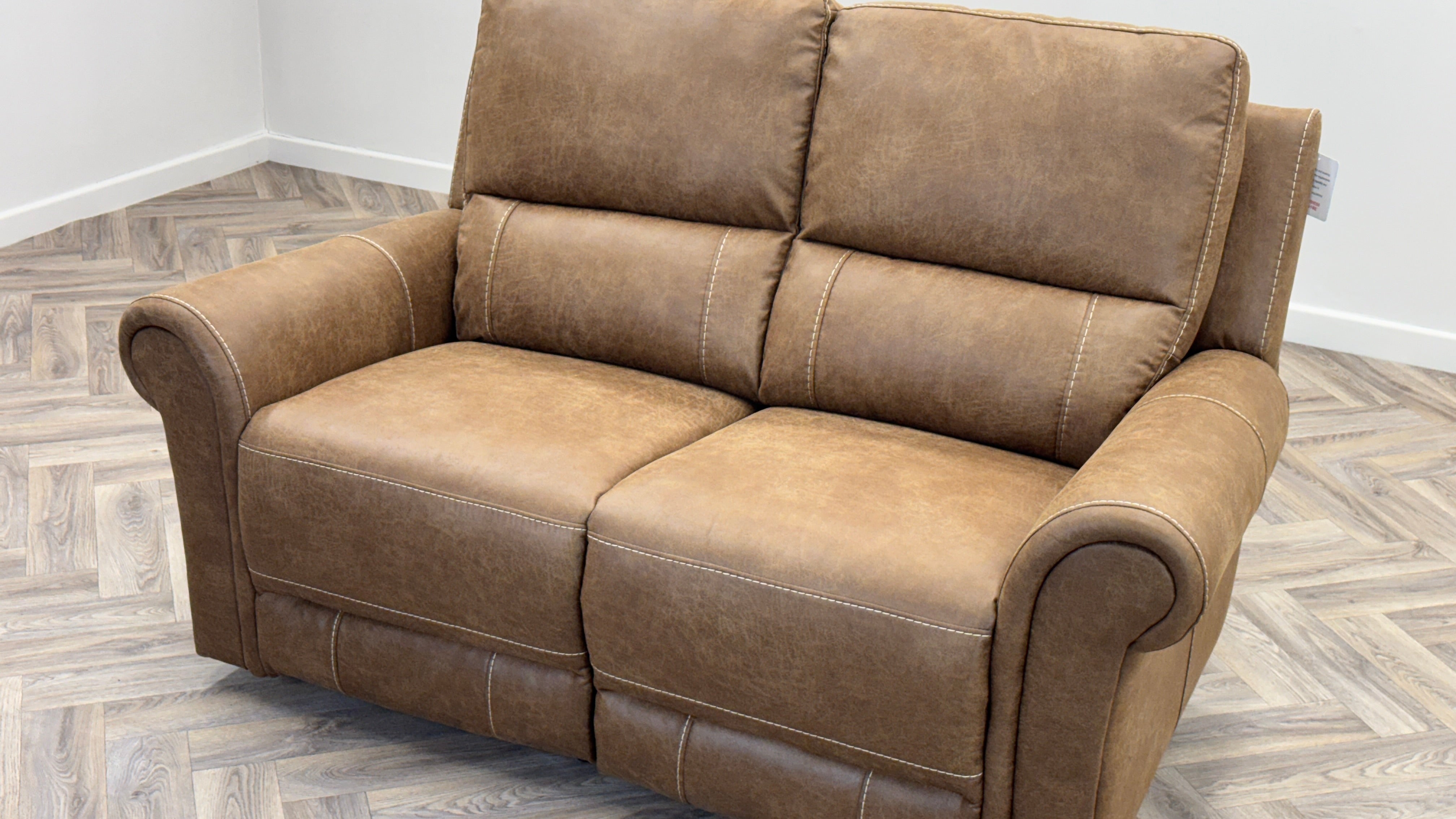 Colorado 2 Seater Power Recliner Tan Fabric High Back Sofa Oak Furnitureland