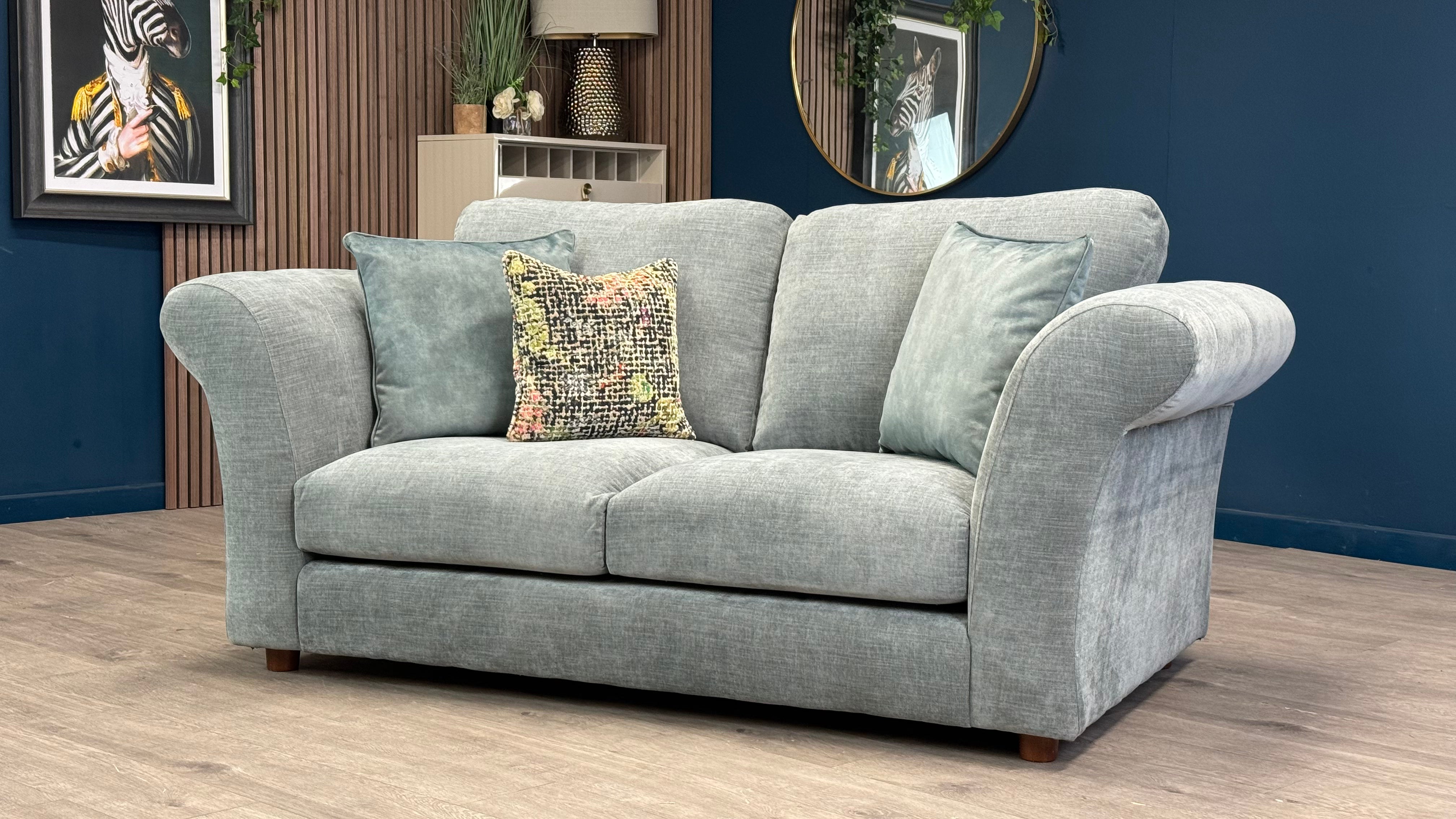 Amelie 2 Seater Sofa in Polar Grey Fabric with Grey Ash Feet - Oak Furnitureland