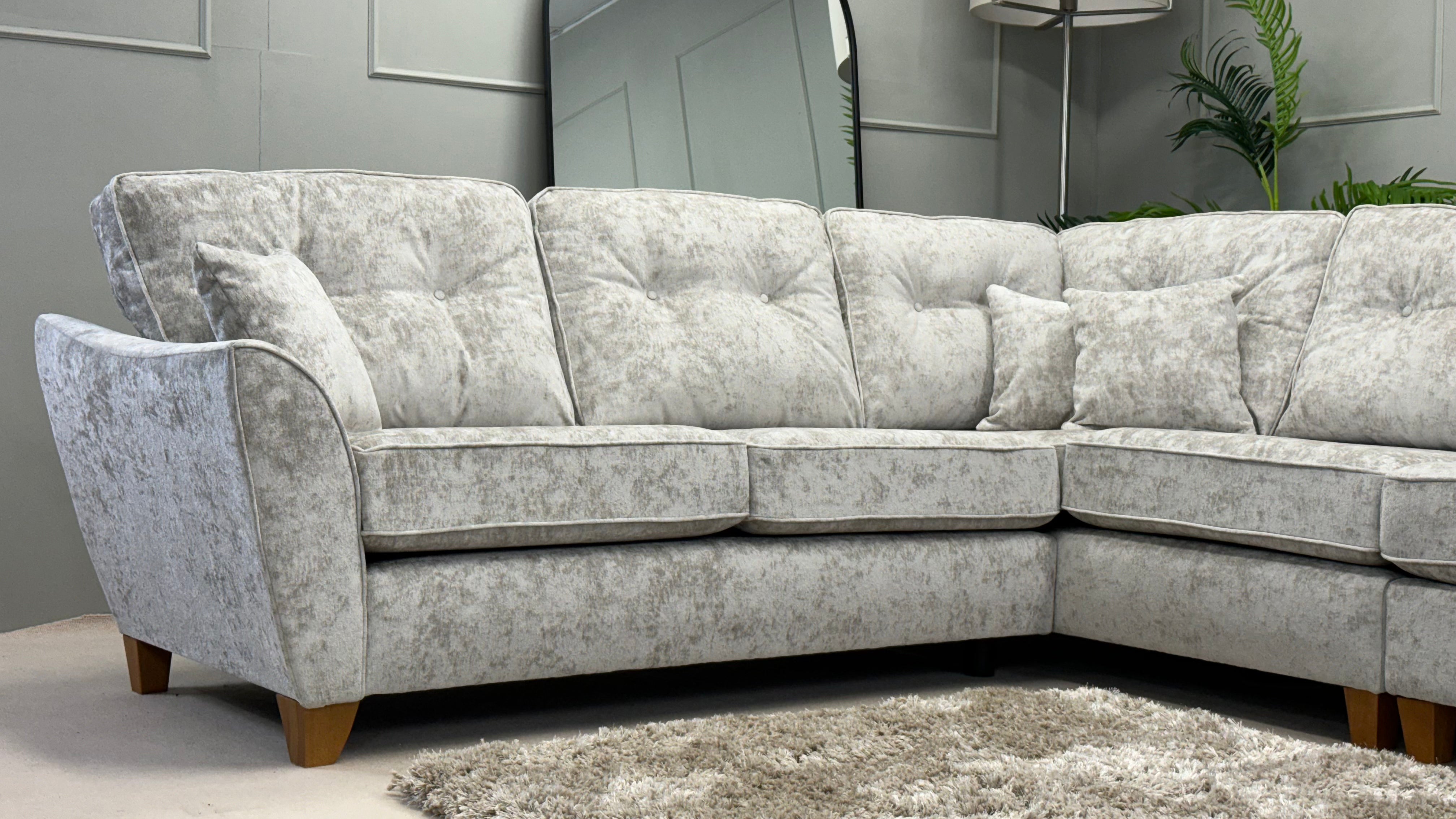Ashley 2 Corner 1 Footstool Sofa Silver Grey Fabric - Brand New