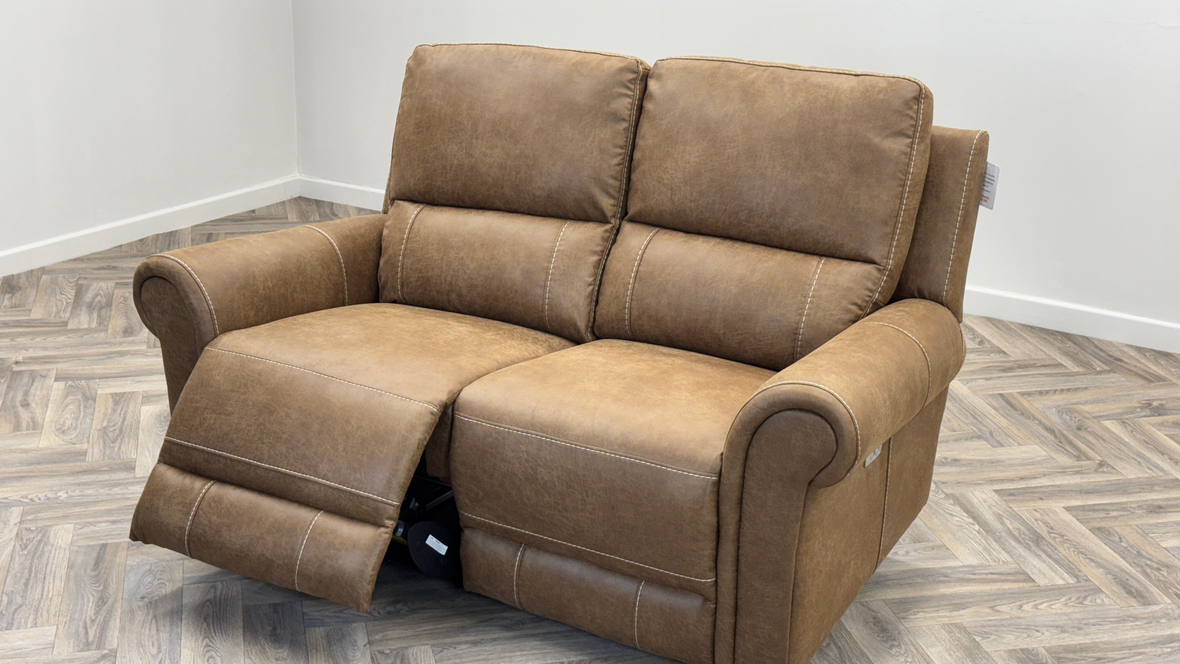 Colorado 2 Seater Power Recliner Tan Fabric High Back Sofa Oak Furnitureland