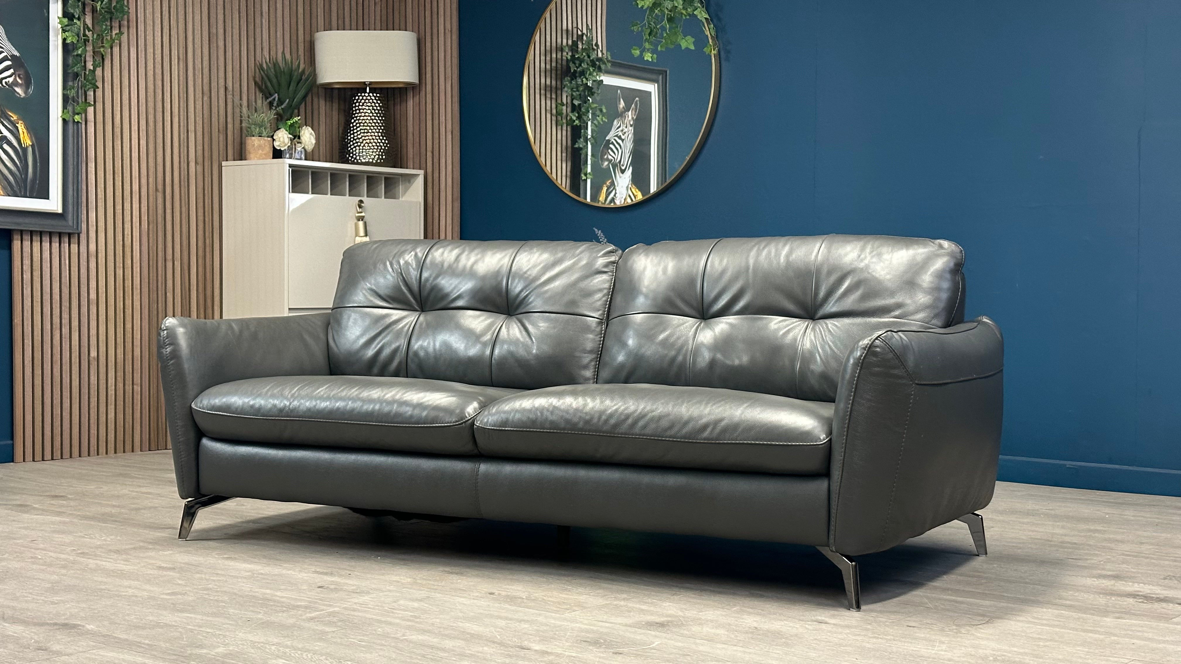 Mina 3 Seater Grey Leather Sofa