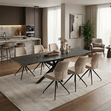 Murcia Dark Grey Swivel Double Extending Ceramic Dining Table