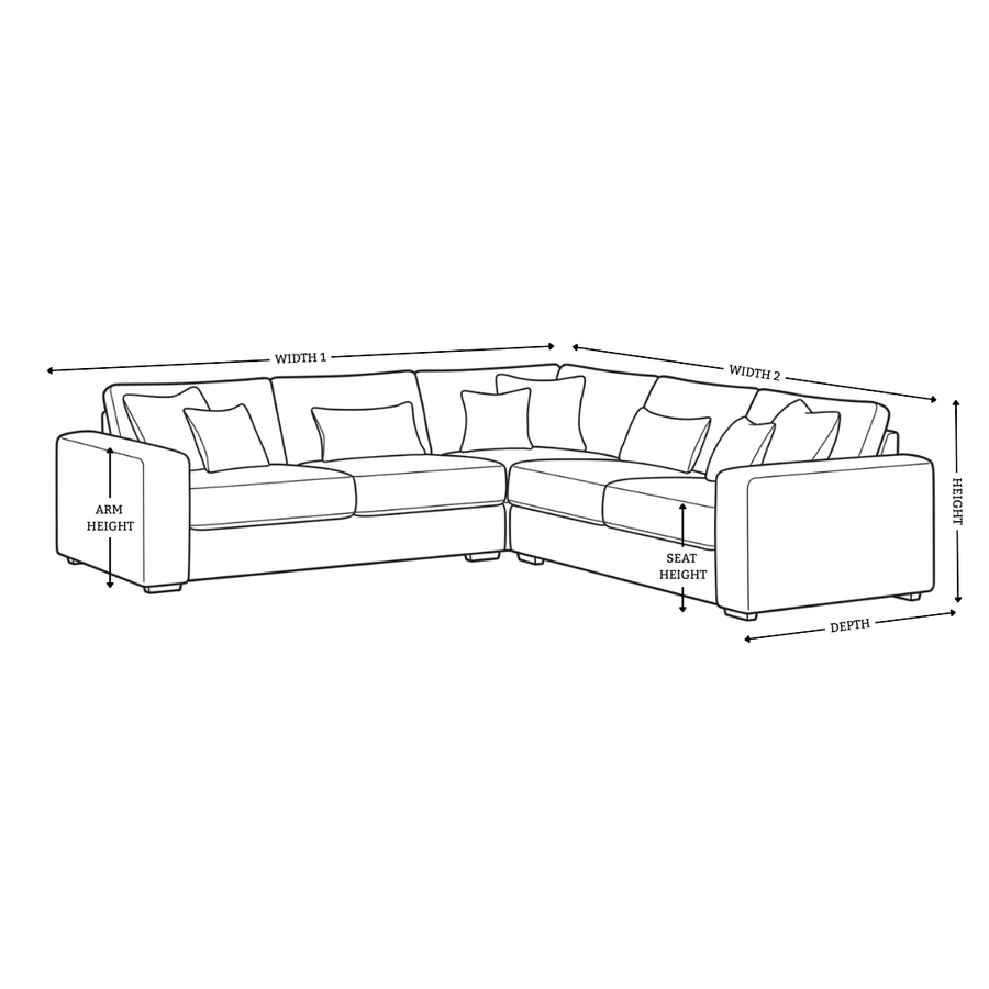 Dimension diagram for Henry 2 Corner 2 Fabric Sofa