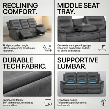 Florence 3 Seater Power Or Manual Recliner Sofa w/ Drop Down Drinks Tray