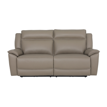 Melina 3 seater leather recliner sofa in taupe top grain leather with cushioned armrests and headrests
