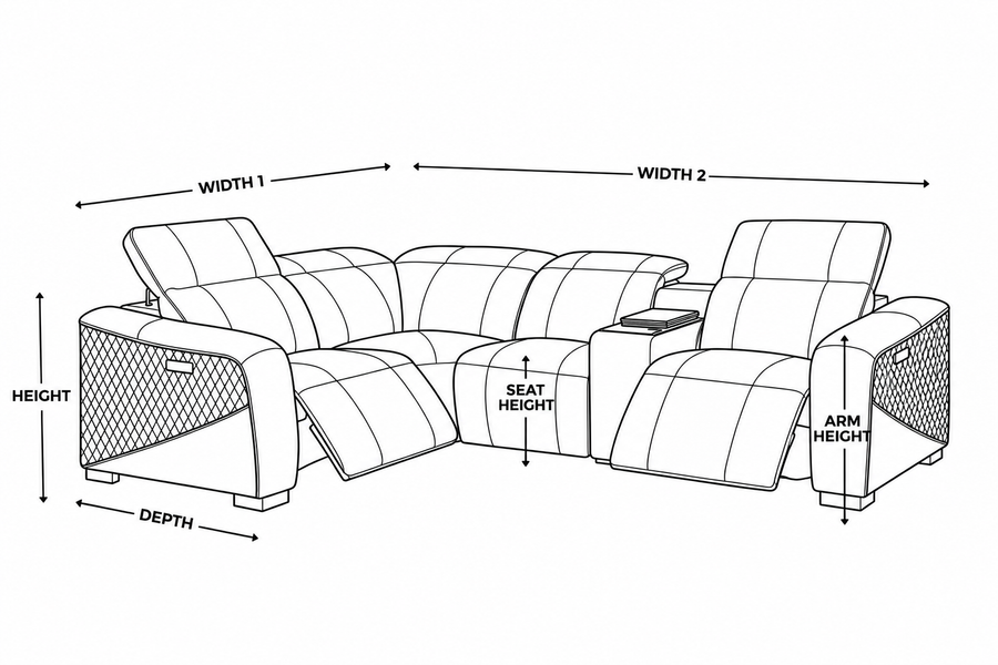 Dimension diagram for Milano 1 Corner 2 With Fridge Console