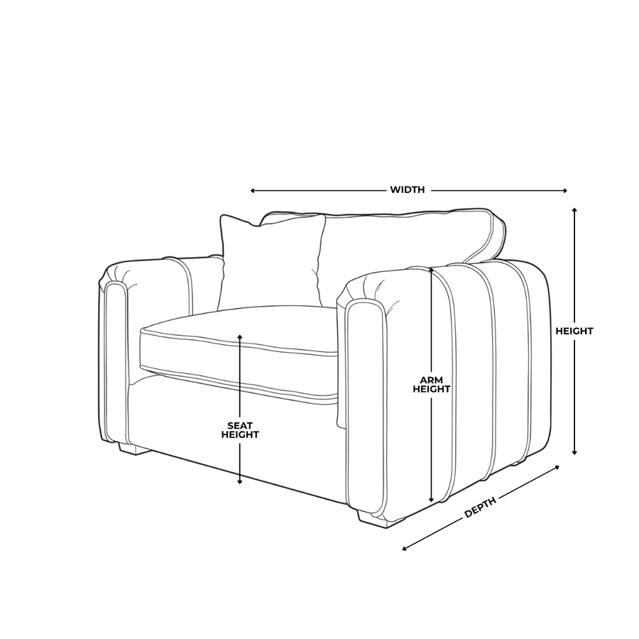 Dimension diagram for Roxy Night Loveseat Fabric Chair
