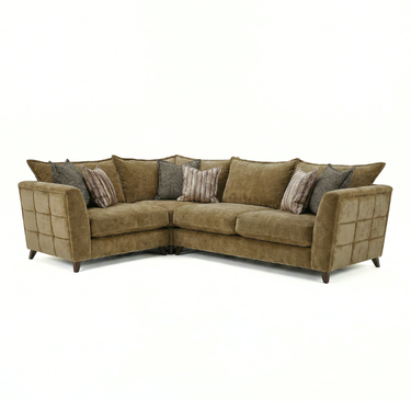 Taeo 1 Corner 2 Fabric Sofa in olive green chenille with scatter cushions, angled view
