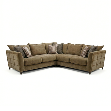 Taeo 2 Corner 2 Fabric Sofa in olive green chenille with scatter cushions, angled view