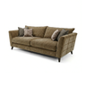 Taeo 4 Seater Split Fabric Sofa in olive green chenille with scatter cushions, angled view