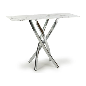 White Marble Effect Glass Console Table with Chrome Legs