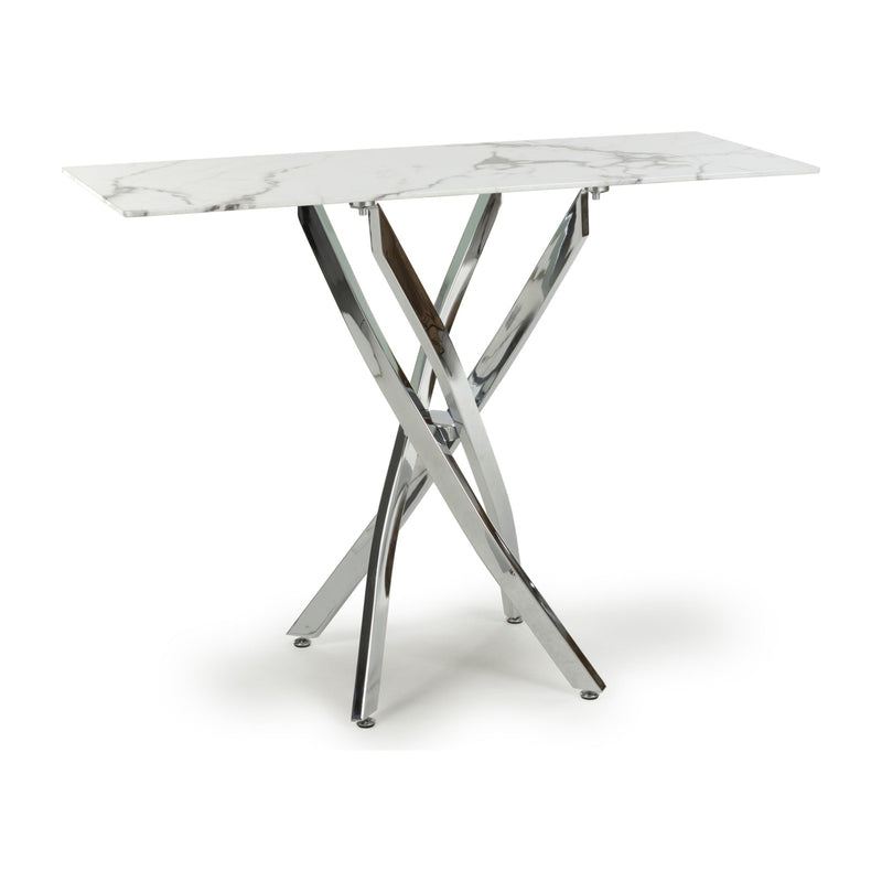 Astra White Marble Effect Glass Console Table with Chrome Legs