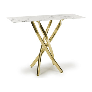 White Marble Effect Glass Console Table with Gold Legs