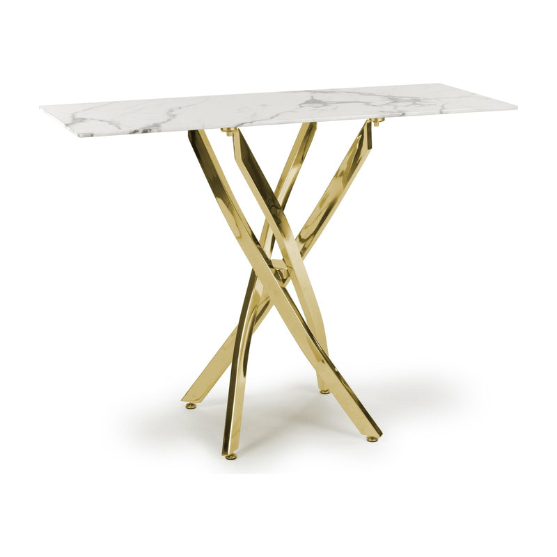 Astra White Marble Effect Glass Console Table with Gold Legs