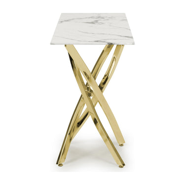 Astra White Marble Effect Glass Console Table with Gold Legs – studio view 3