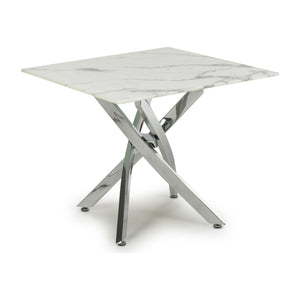 White Marble Effect Glass End Table with Chrome Legs