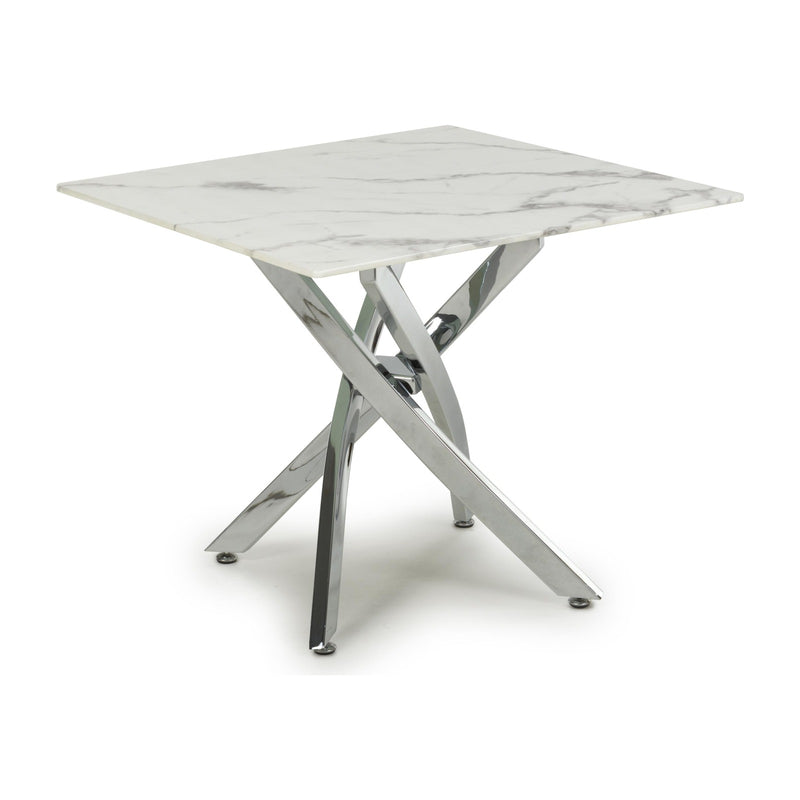 Astra White Marble Effect Glass End Table with Chrome Legs