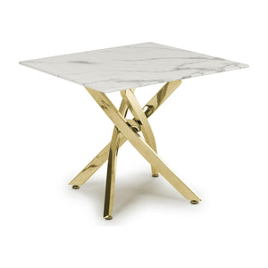 White Marble Effect Glass End Table with Gold Legs
